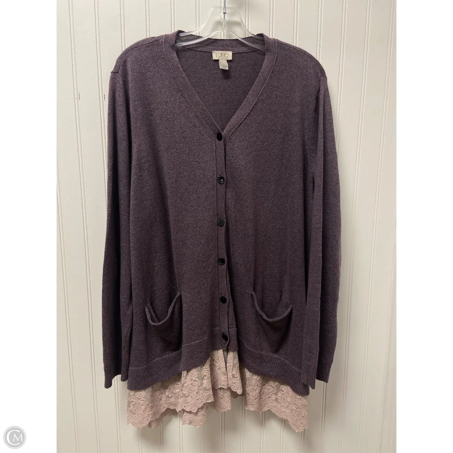 Sweater Cardigan By Logo In Purple, Size: Xl