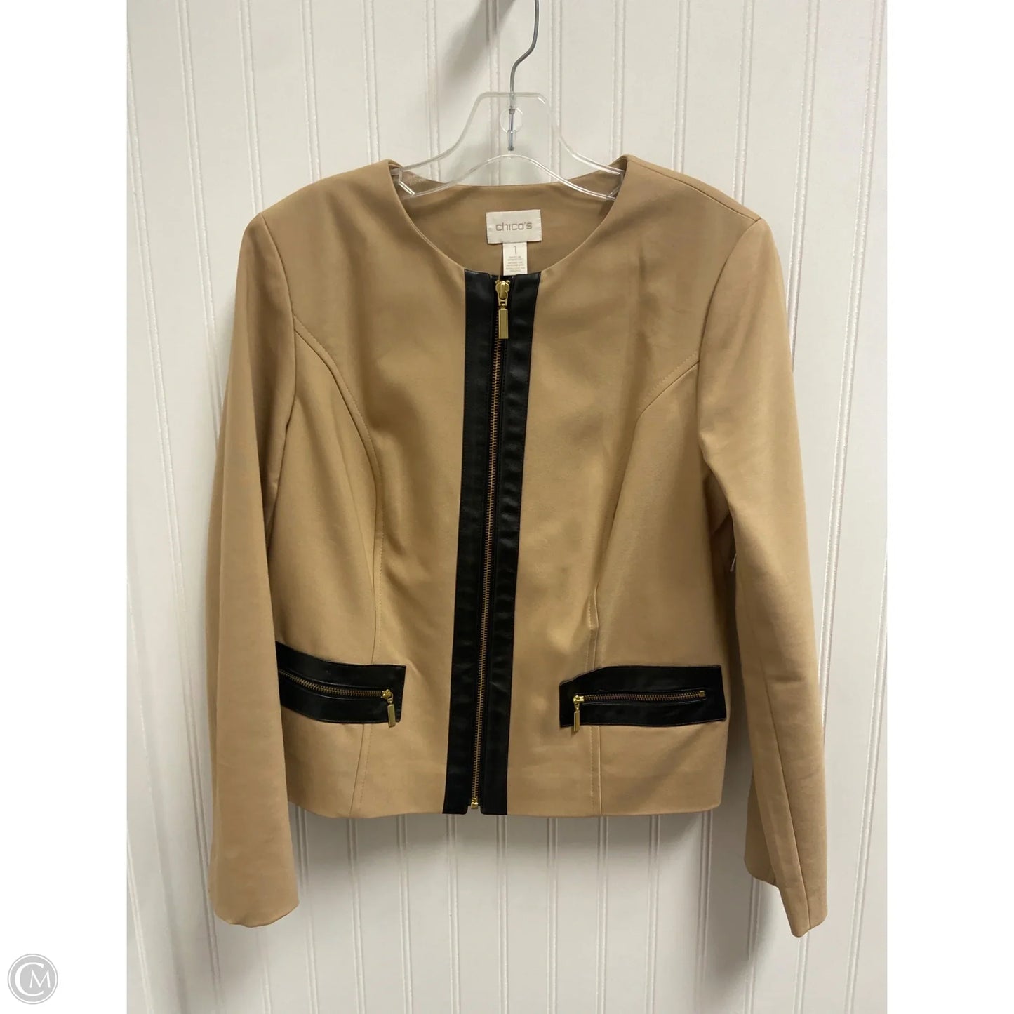 Jacket Shirt By Chicos In Tan, Size: M