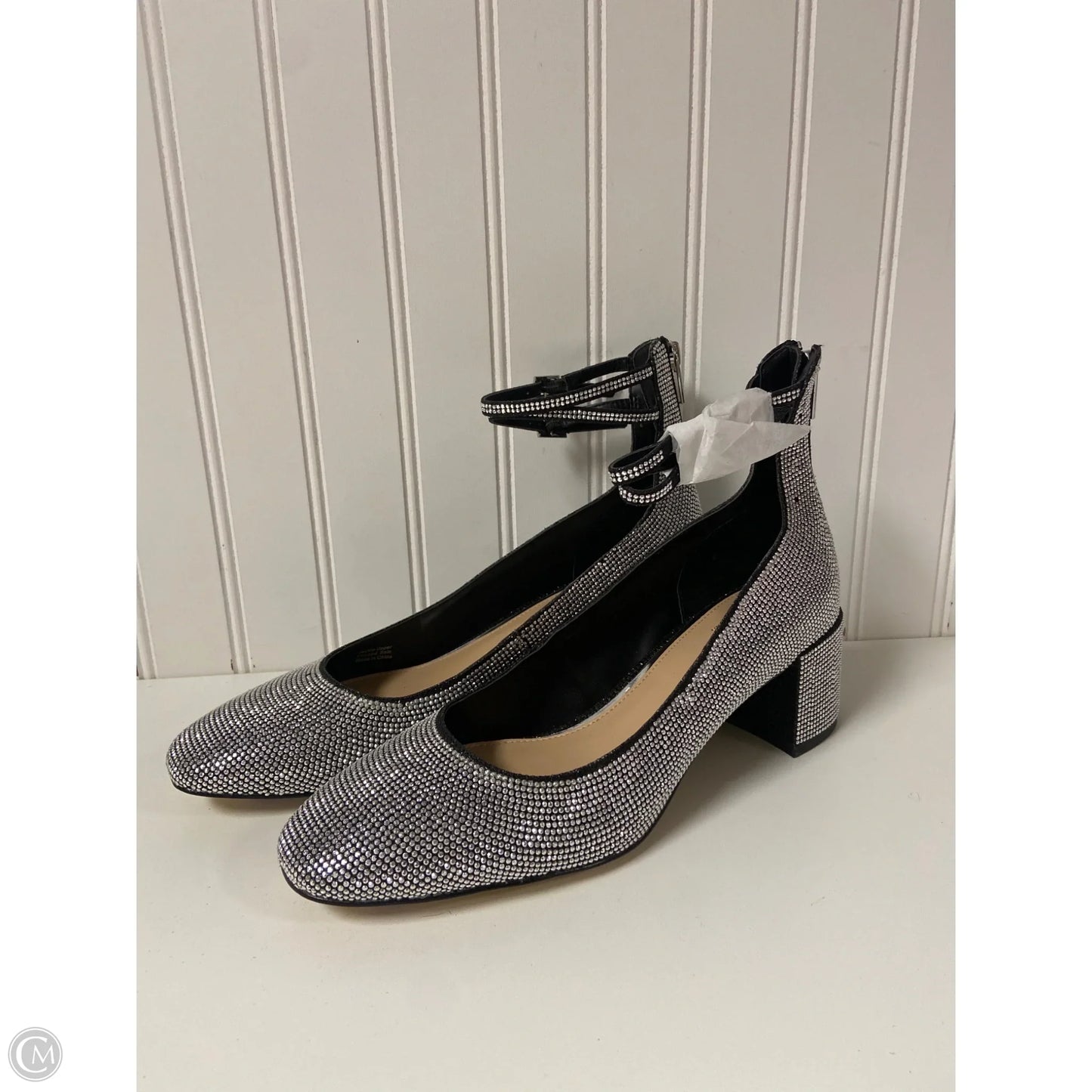 Shoes Heels Block By Badgley Mischka In Black & Silver, Size: 9