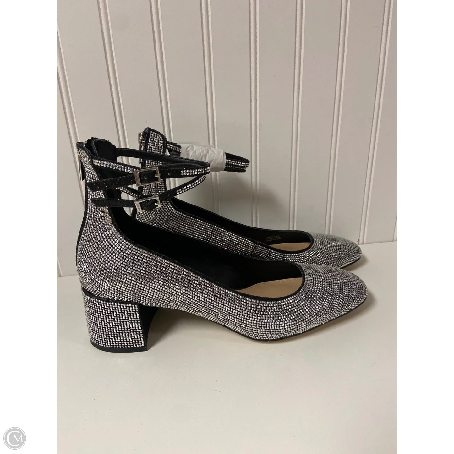 Shoes Heels Block By Badgley Mischka In Black & Silver, Size: 9