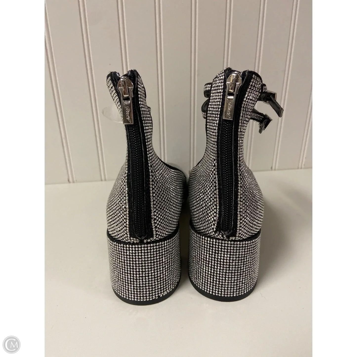 Shoes Heels Block By Badgley Mischka In Black & Silver, Size: 9