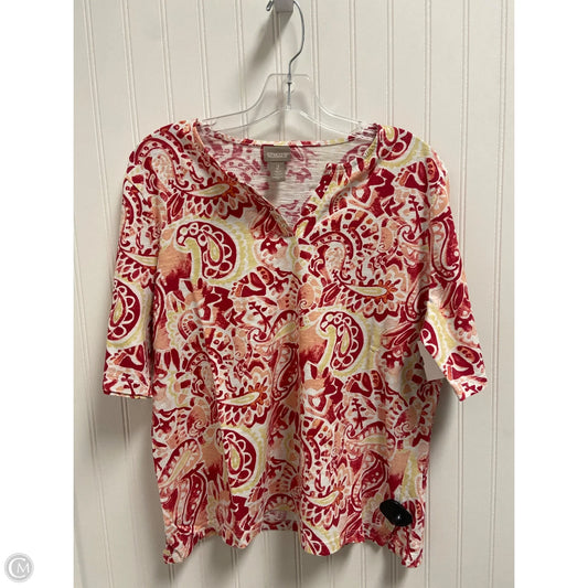 Top Short Sleeve Basic By Chicos In Pink & Yellow, Size: L