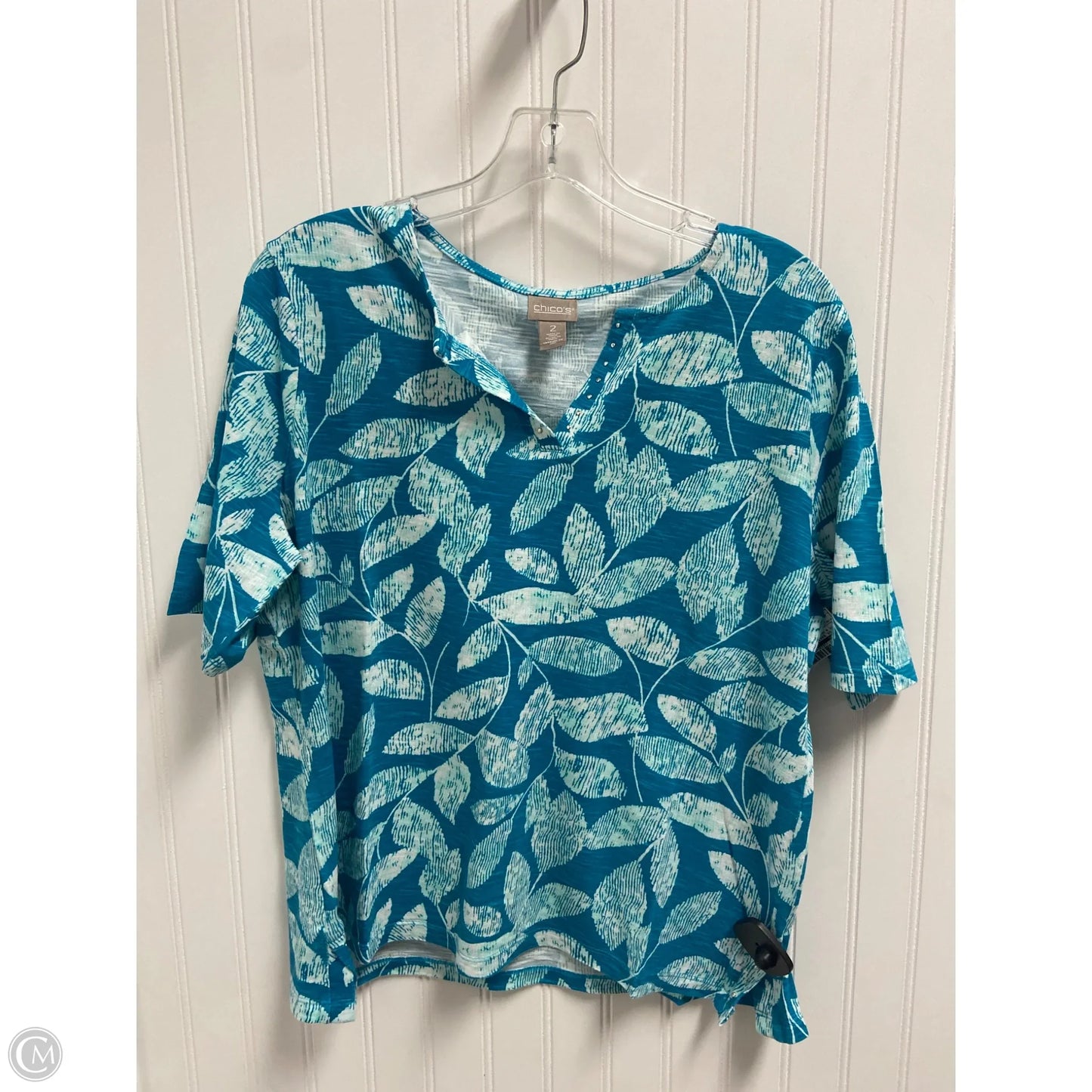 Top Short Sleeve Basic By Chicos In Blue & White, Size: L