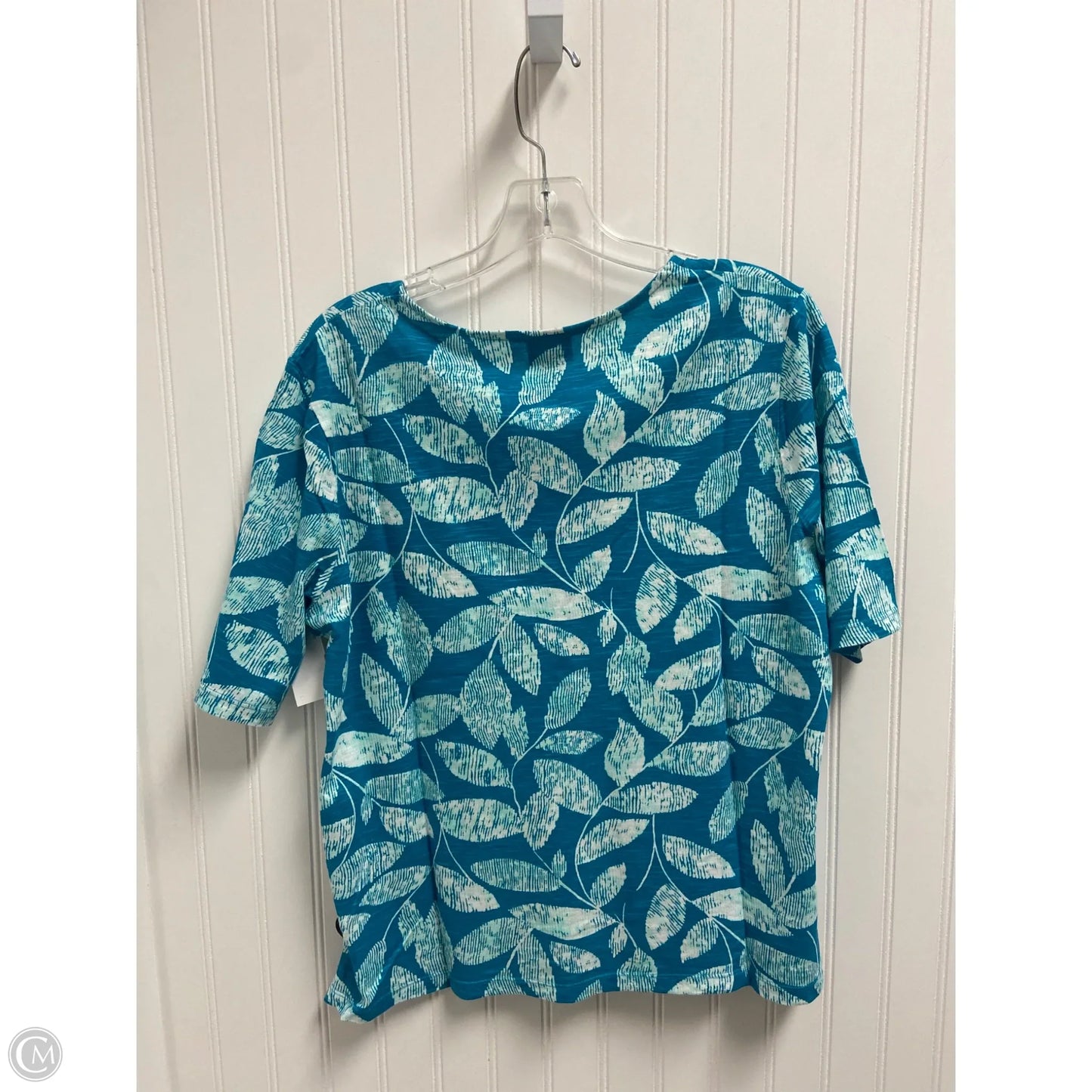 Top Short Sleeve Basic By Chicos In Blue & White, Size: L