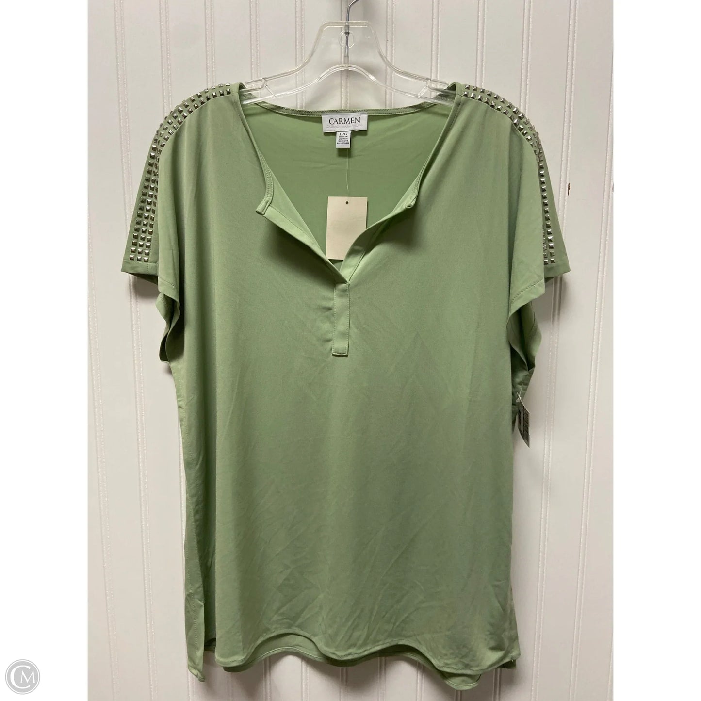 Top Short Sleeve By Carmen By Carmen Marc Valvo In Green, Size: L