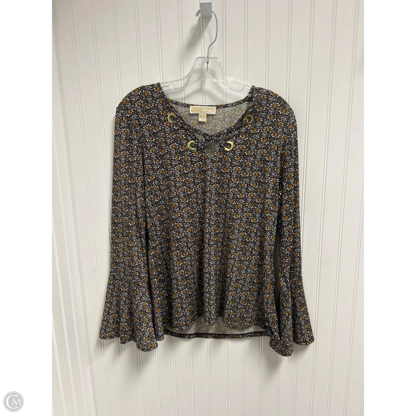 Top Long Sleeve By Michael By Michael Kors In Brown & Yellow, Size: M