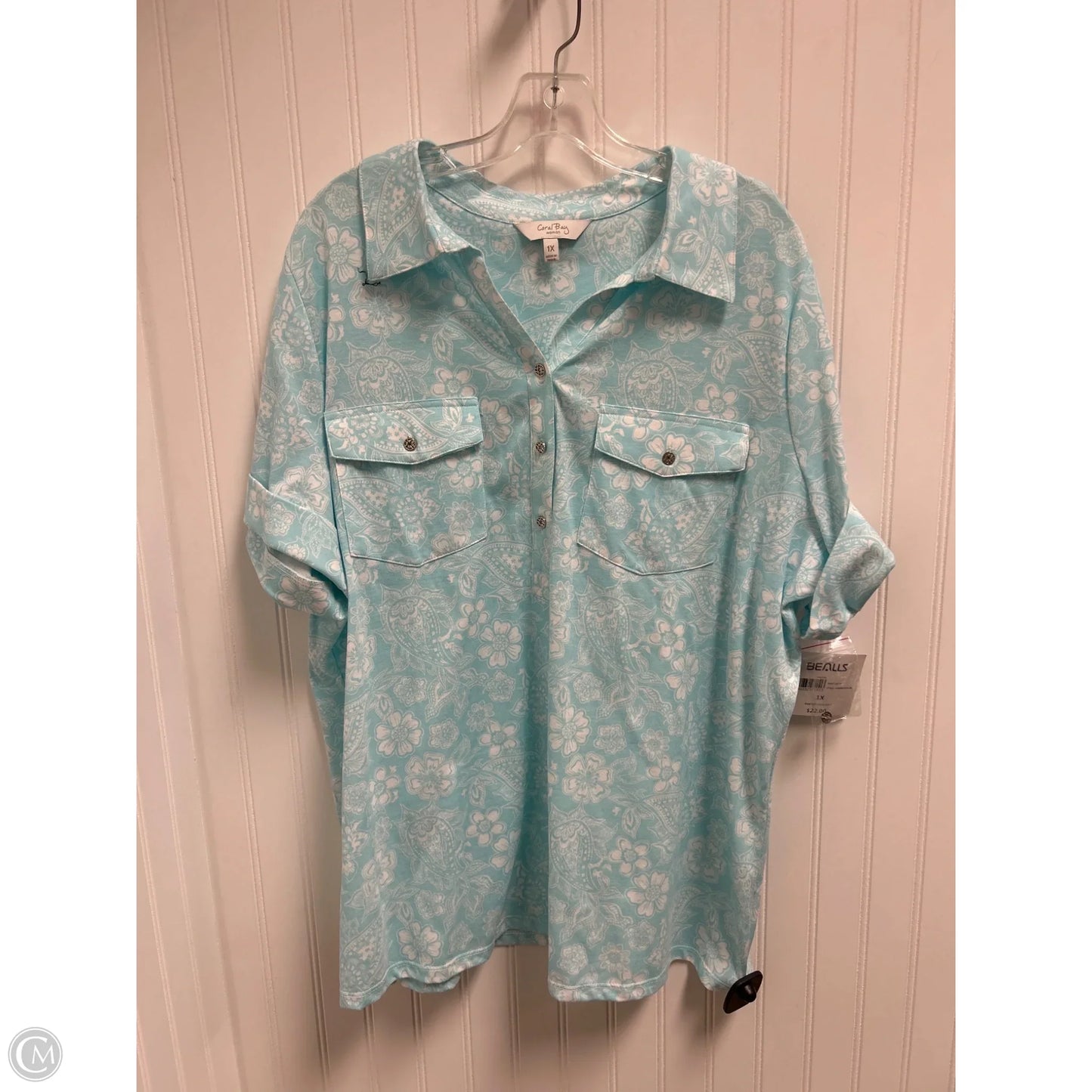 Top Short Sleeve By Coral Bay In Blue, Size: 1x