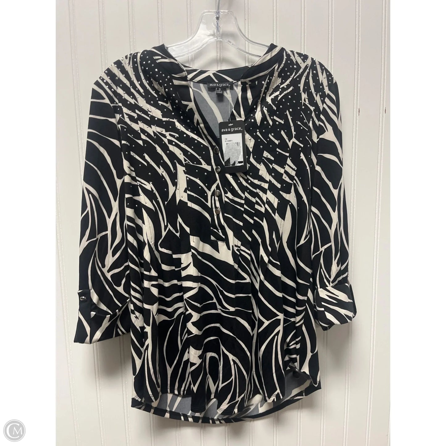 Top Long Sleeve By Clothes Mentor In Black & Cream, Size: S