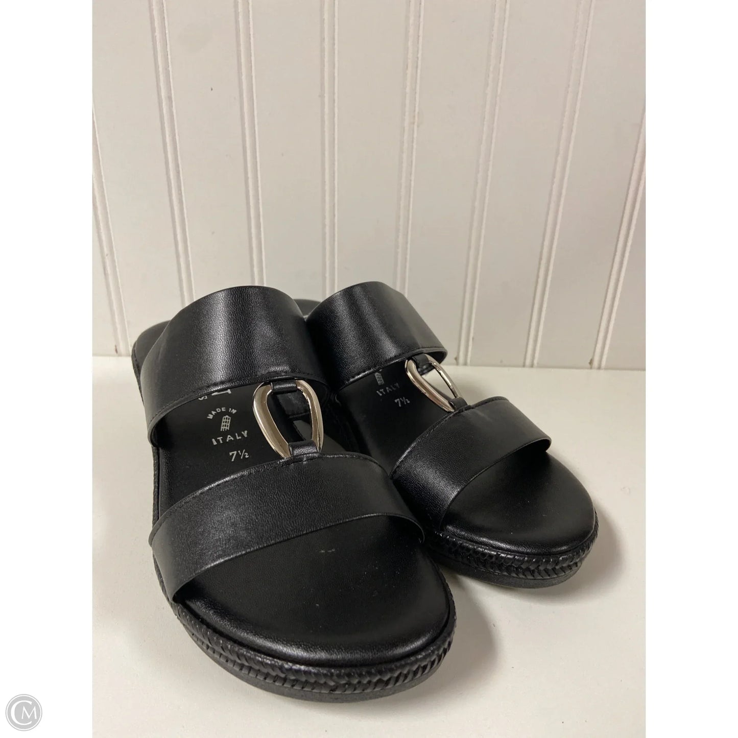 Sandals Heels Wedge By Italian Shoemakers In Black, Size: 7.5