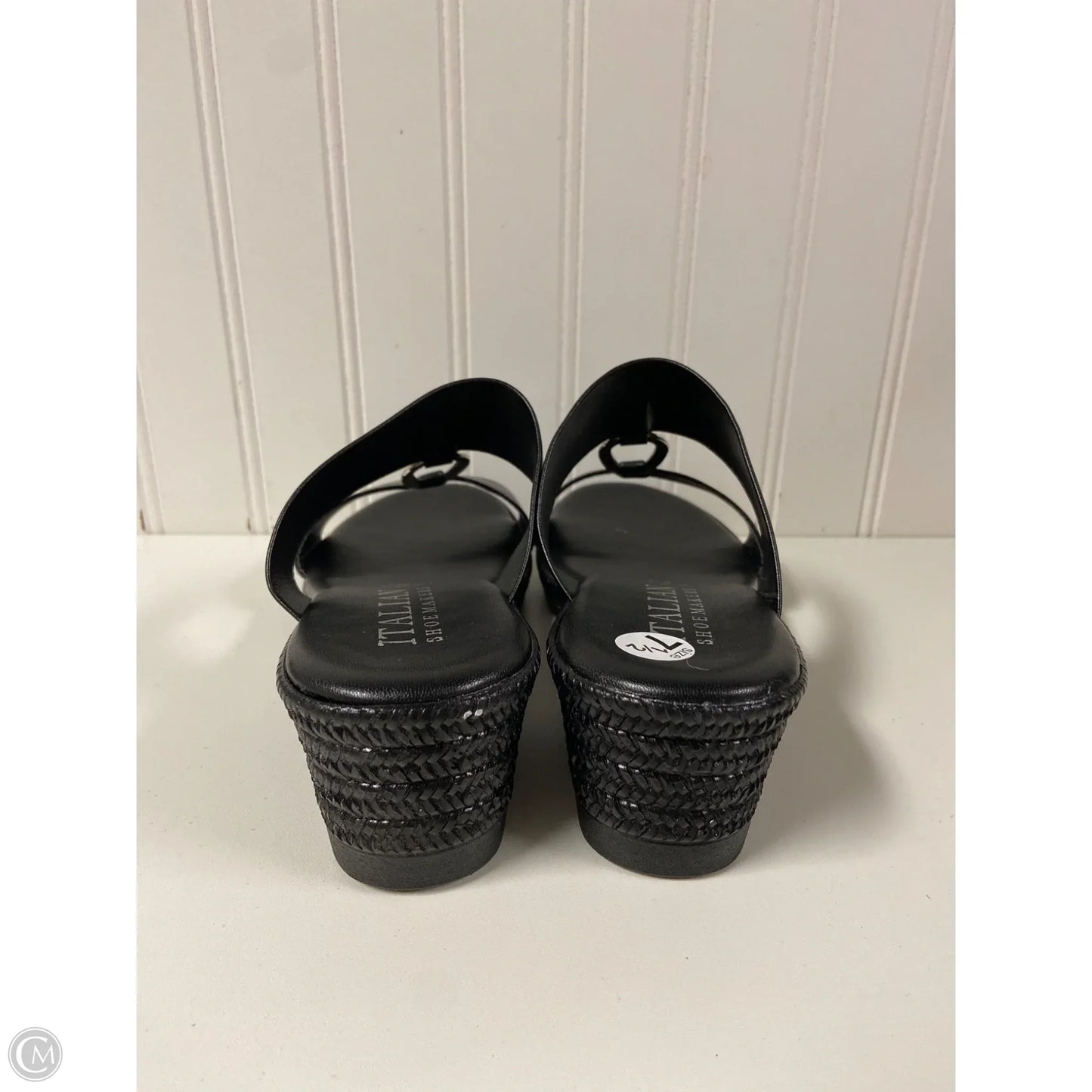 Sandals Heels Wedge By Italian Shoemakers In Black, Size: 7.5