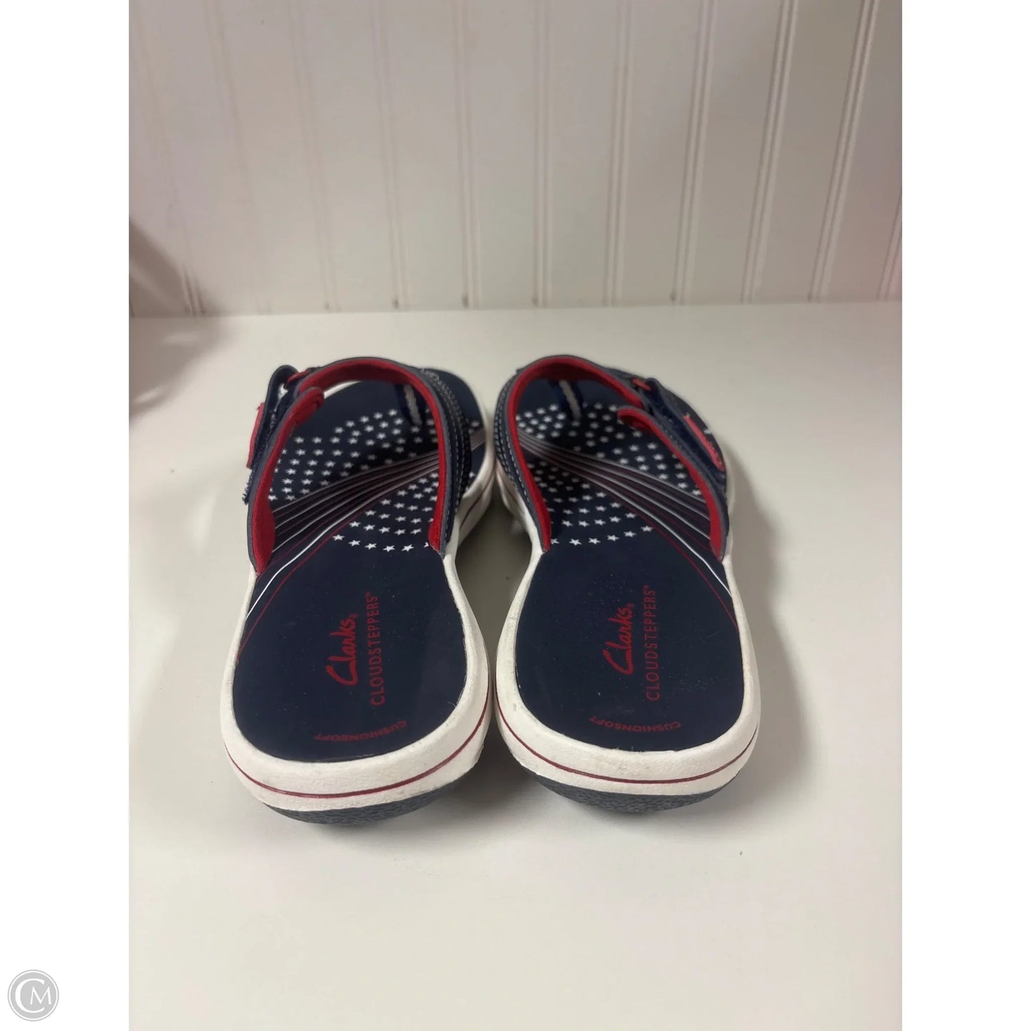 Sandals Flip Flops By Clarks In Blue & Red & White, Size: 8