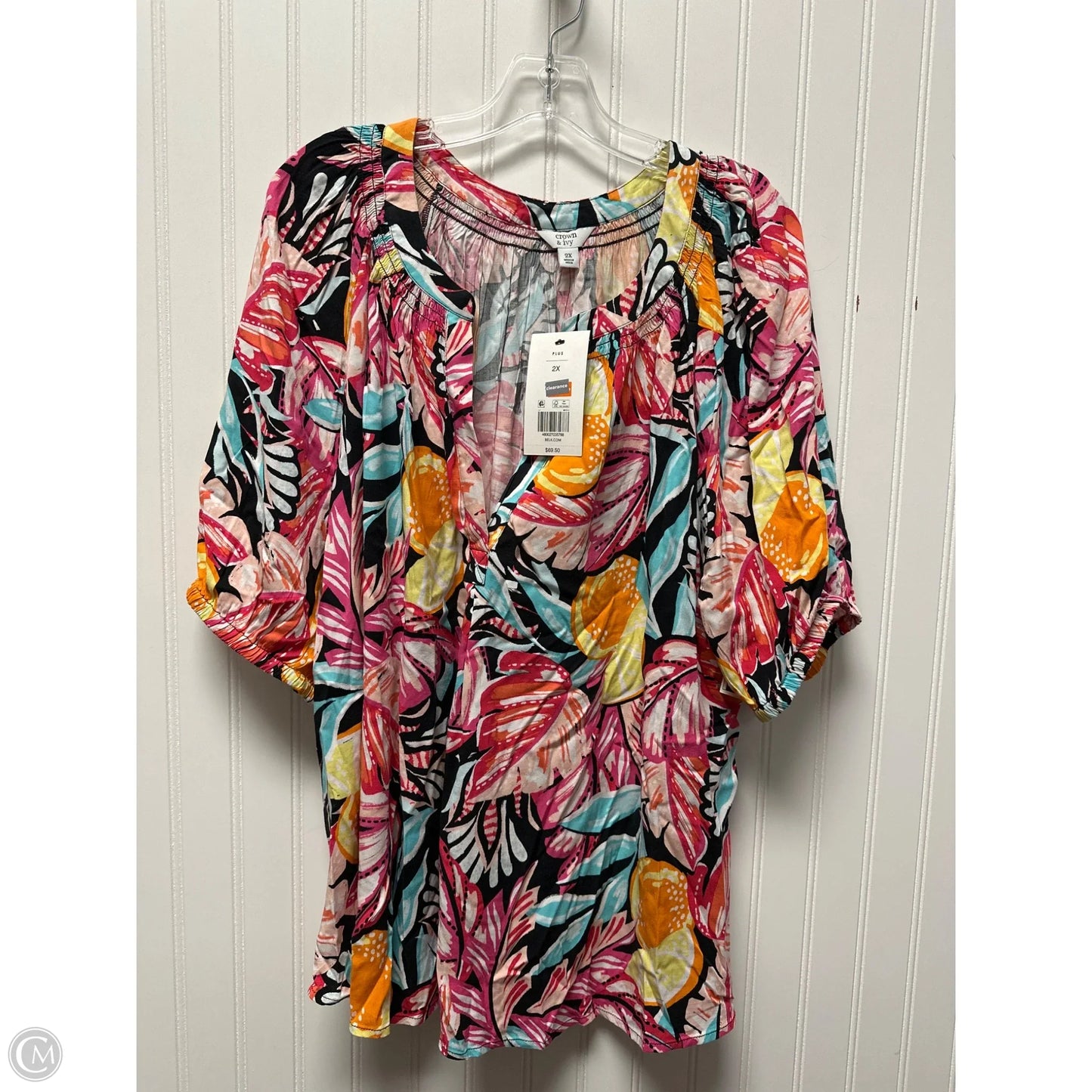 Top Short Sleeve By Crown And Ivy In Tropical Print, Size: 2x