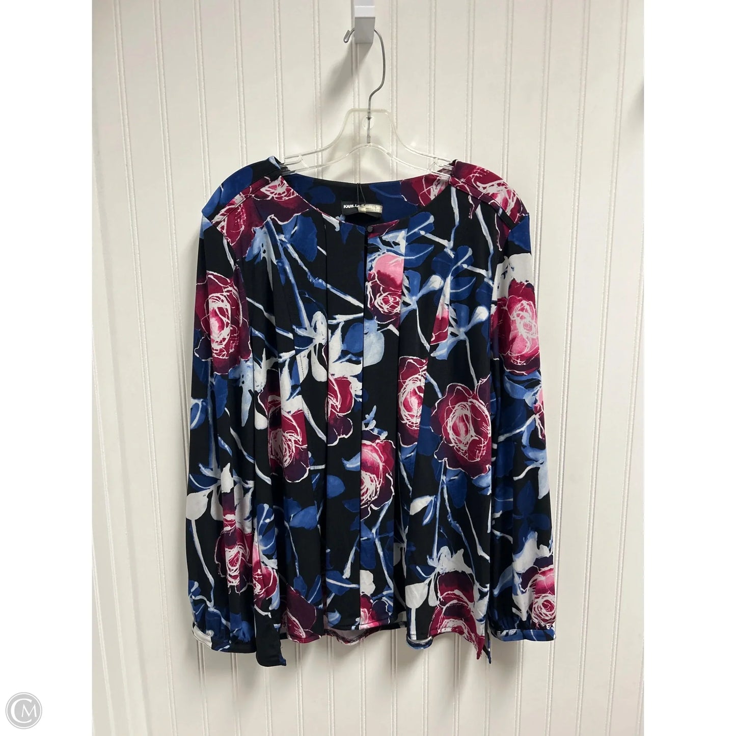 Top Long Sleeve Designer By Karl Lagerfeld In Black & Purple, Size: Xl