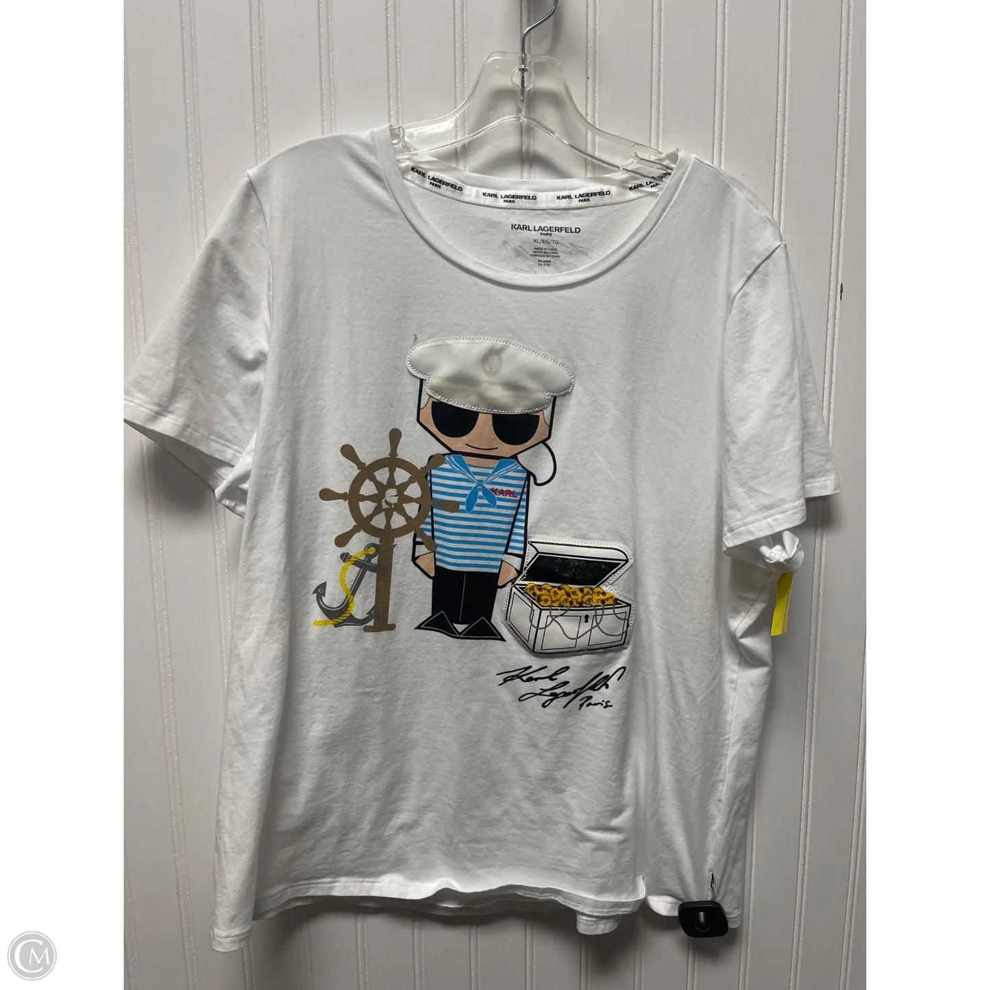 Top Short Sleeve Designer By Karl Lagerfeld In White, Size: Xl