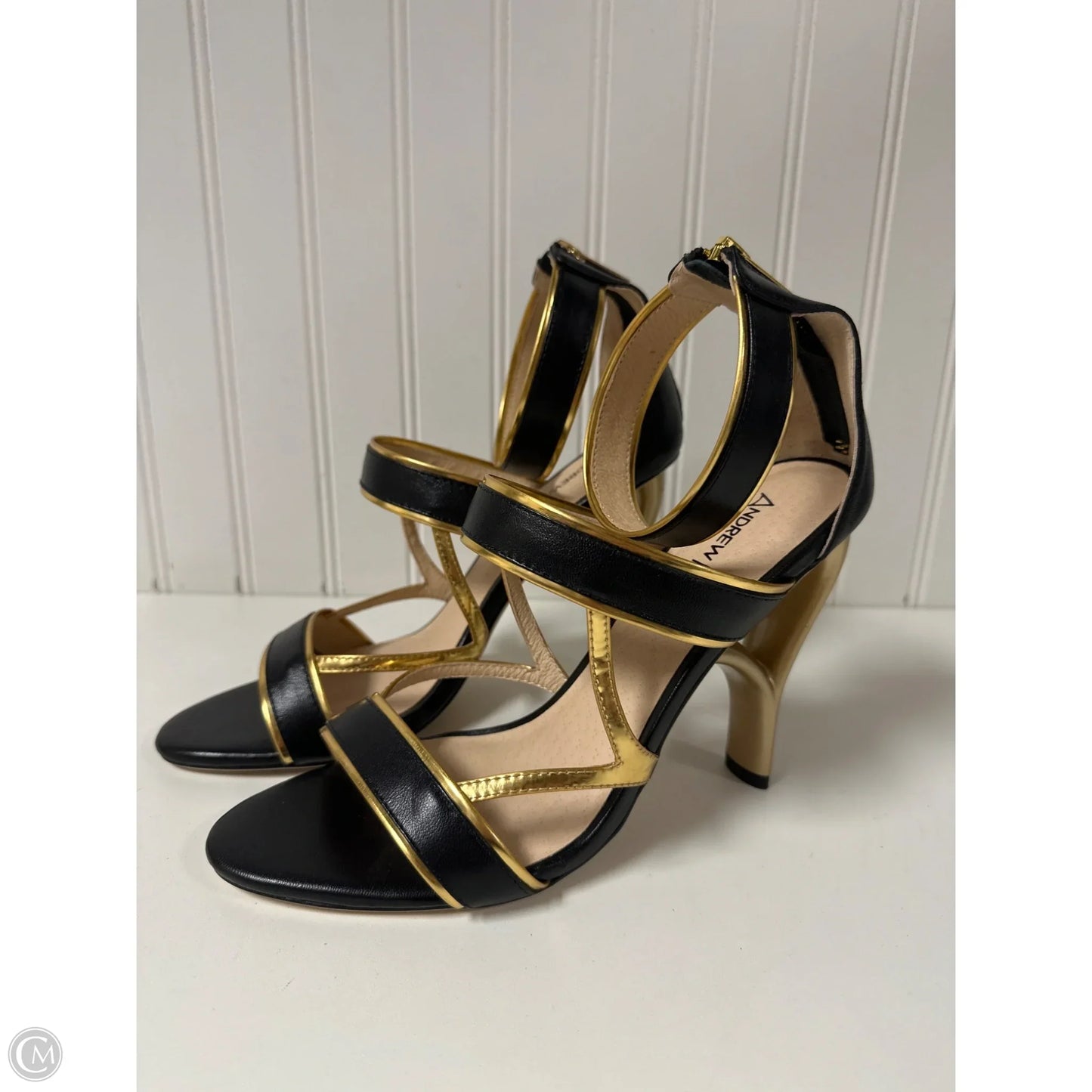 Sandals Heels Stiletto By Cmc In Black & Gold, Size: 9