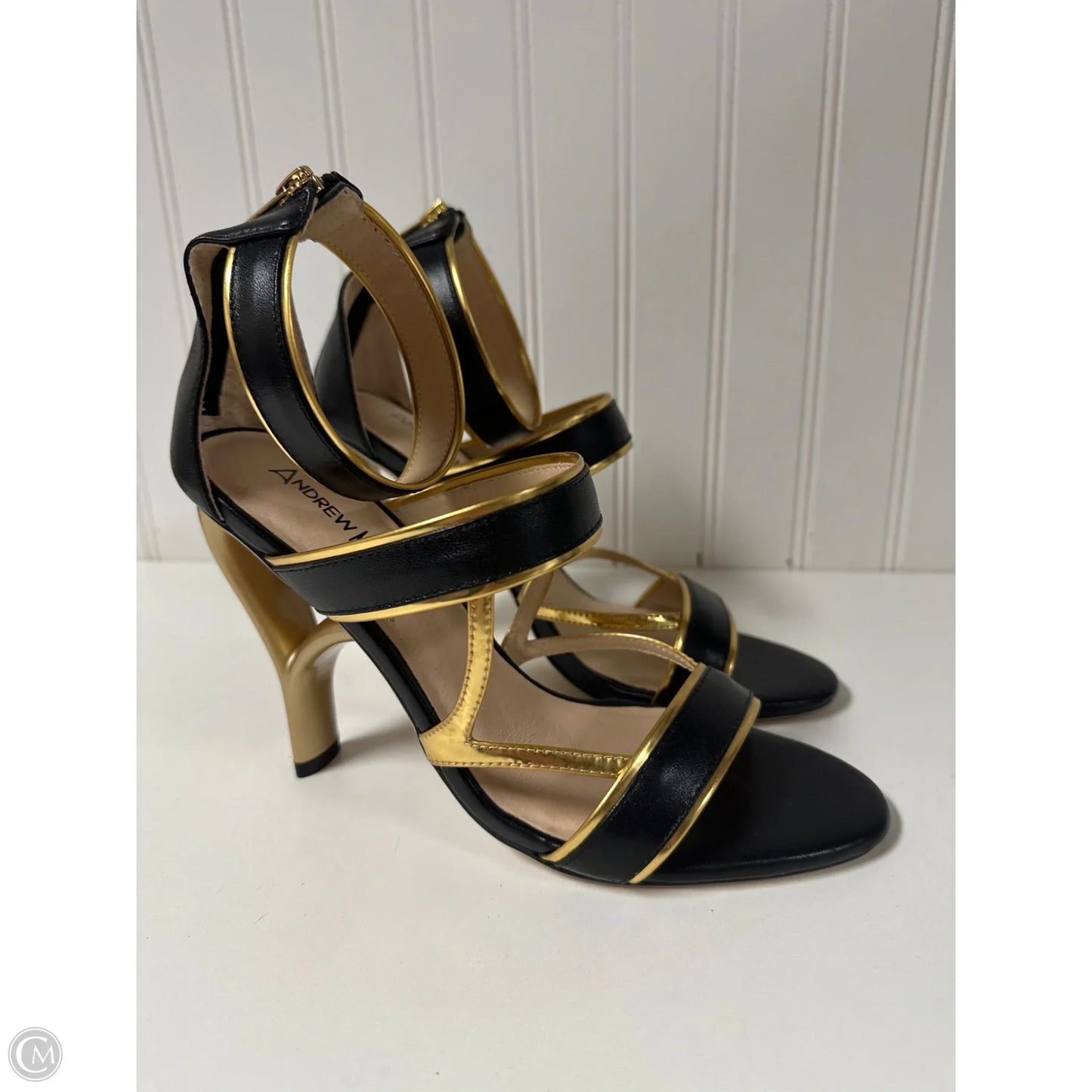 Sandals Heels Stiletto By Cmc In Black & Gold, Size: 9