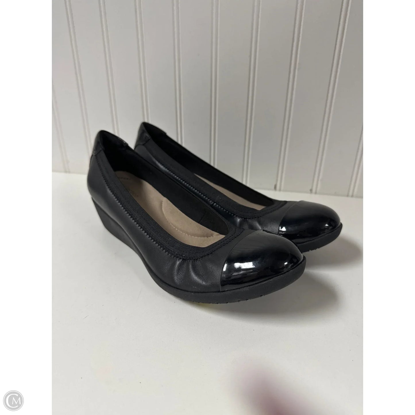 Shoes Heels Wedge By Clarks In Black, Size: 8.5