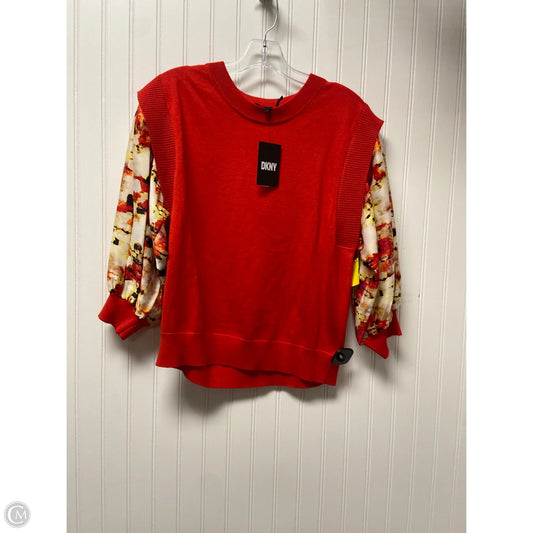 Top Long Sleeve By Dkny In Red & Yellow, Size: L