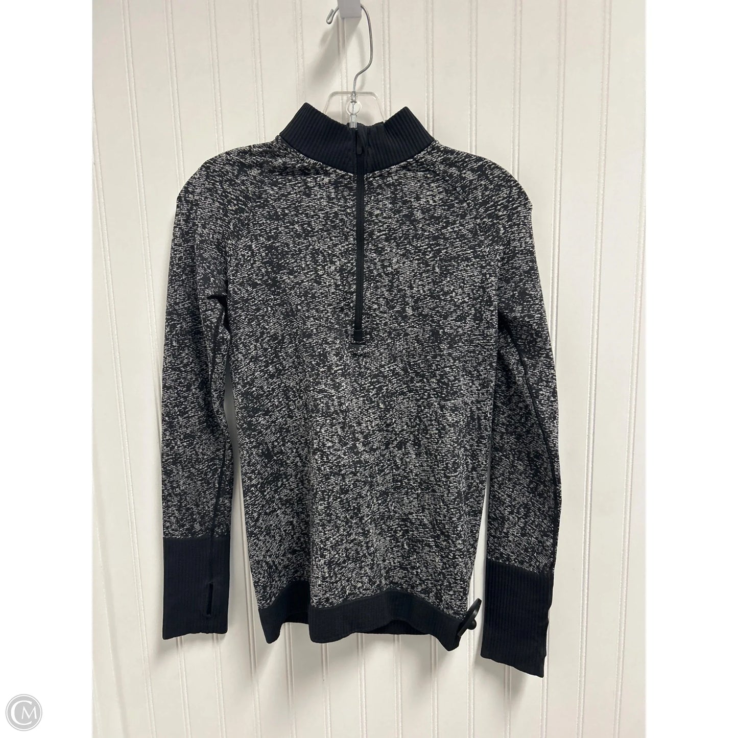 Athletic Top Long Sleeve Collar By Lululemon In Black & Grey, Size: S