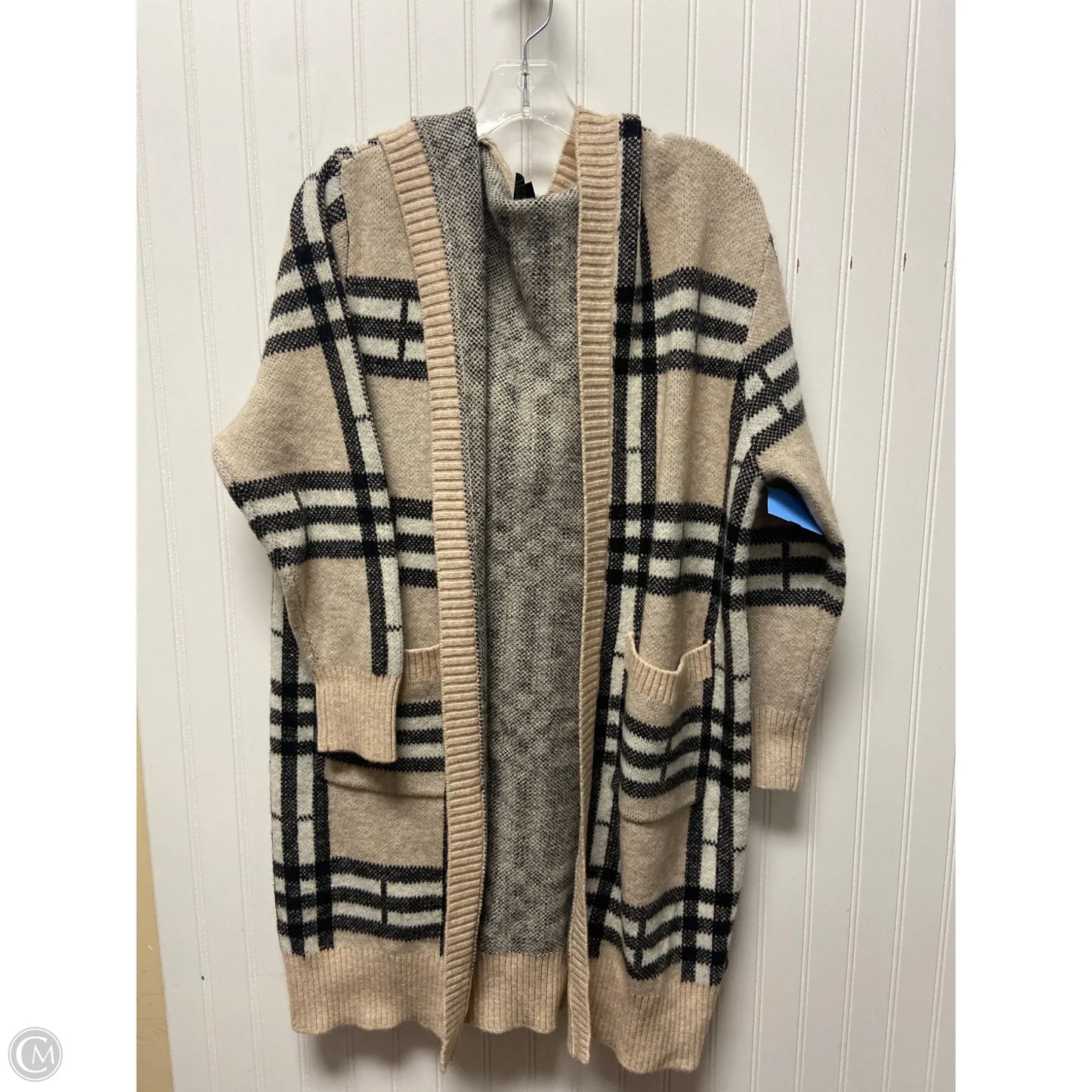 Sweater Cardigan By Cliche In Plaid Pattern, Size: S