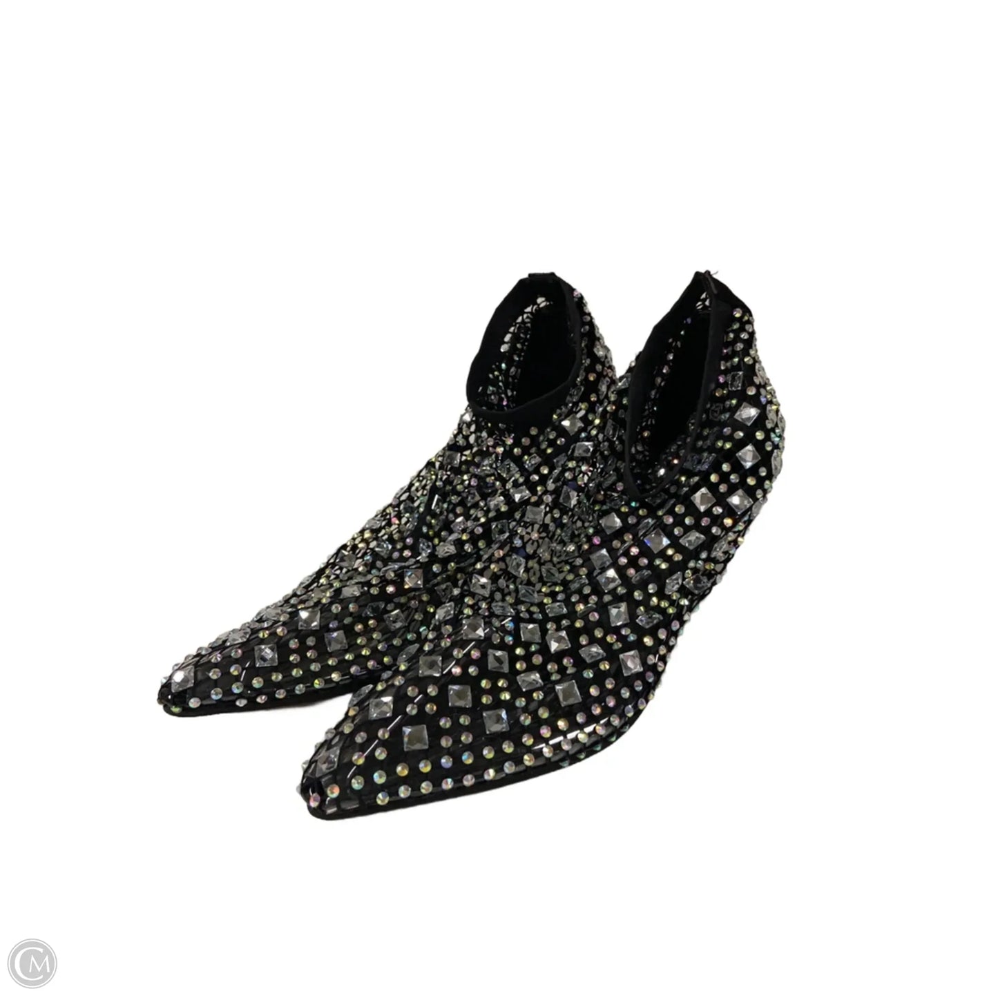 Boots Ankle Heels By Clothes Mentor In Black & Silver, Size: 7