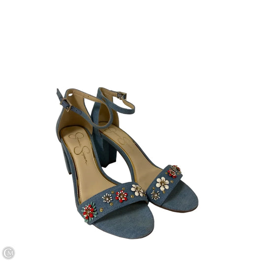 Sandals Heels Block By Jessica Simpson In Blue Denim, Size: 9
