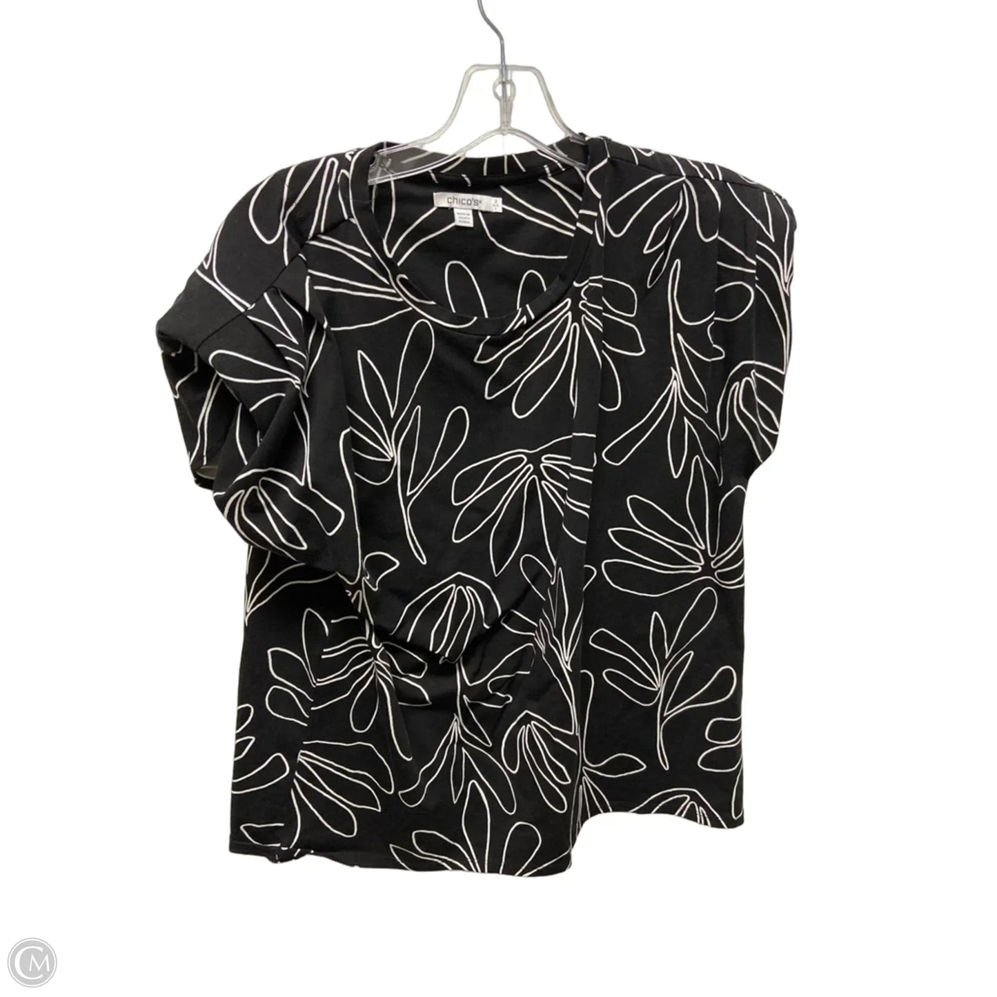 Top Short Sleeve Basic By Chicos In Black & White, Size: L