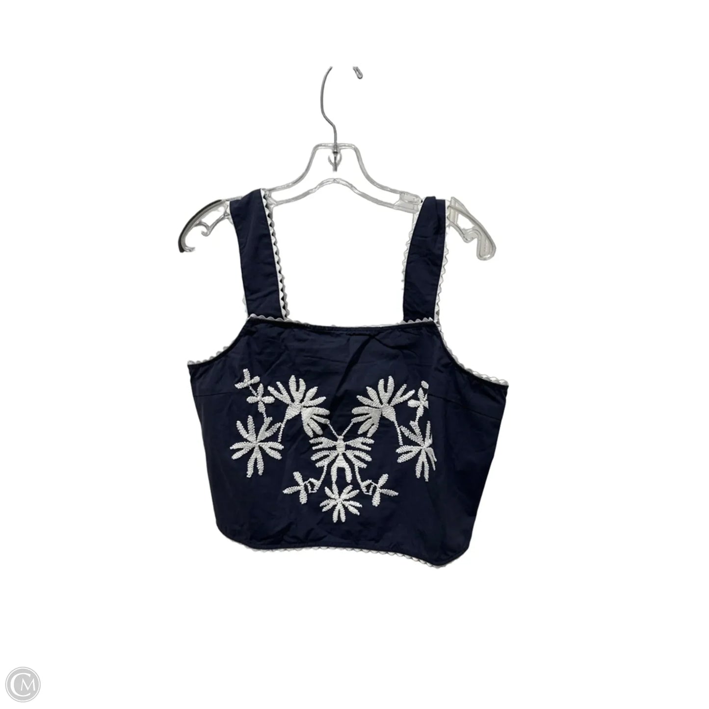 Top Sleeveless By Solitaire In Blue & Cream, Size: L