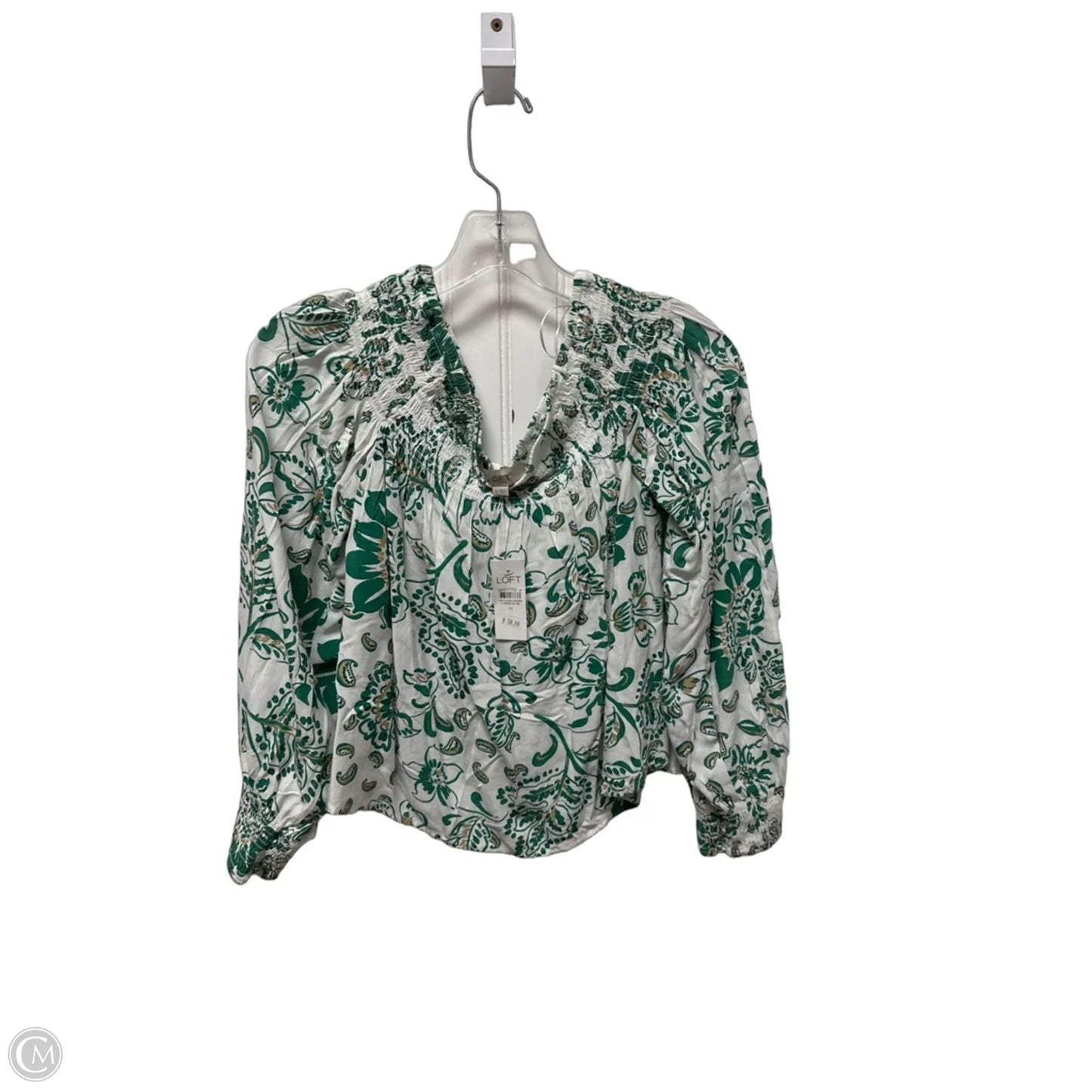 Top Long Sleeve By Loft In Green & White, Size: 8