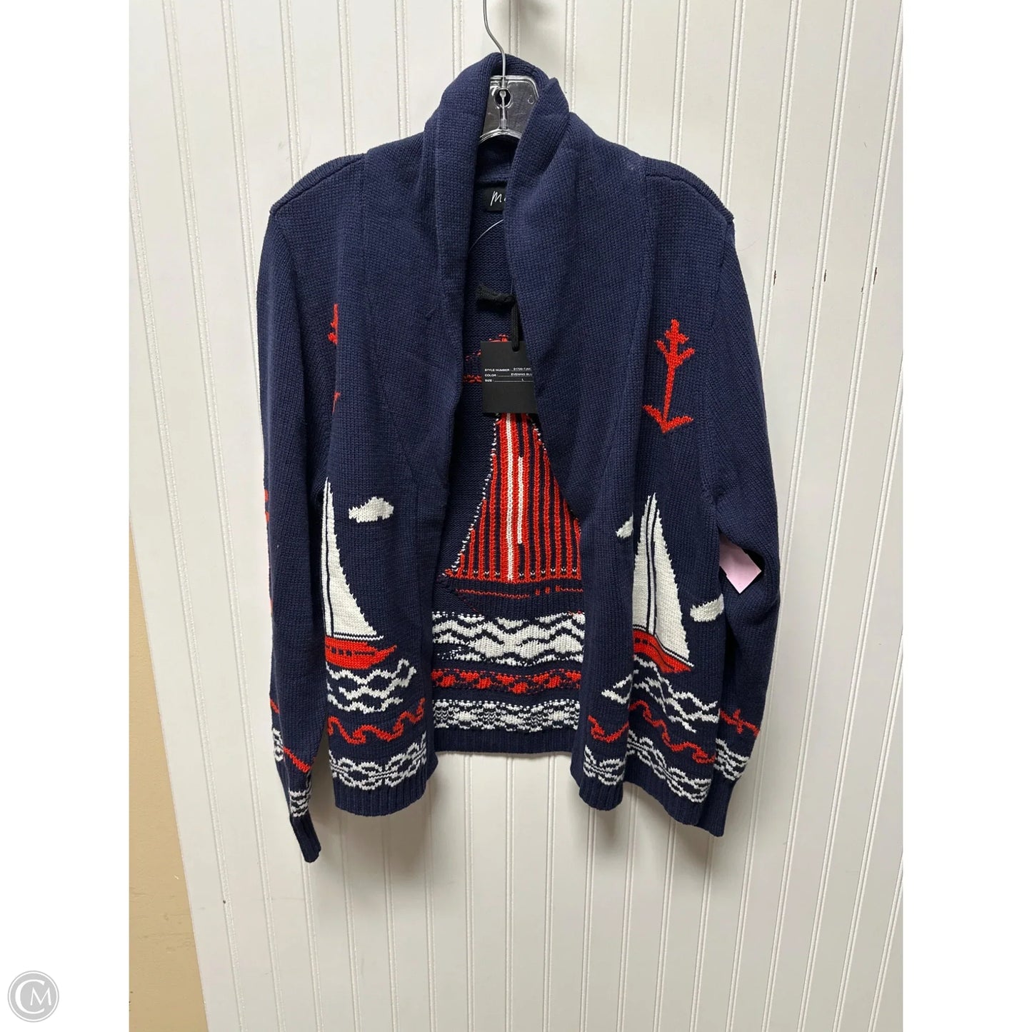 Sweater Cardigan By Marled In Blue & Red & White, Size: L