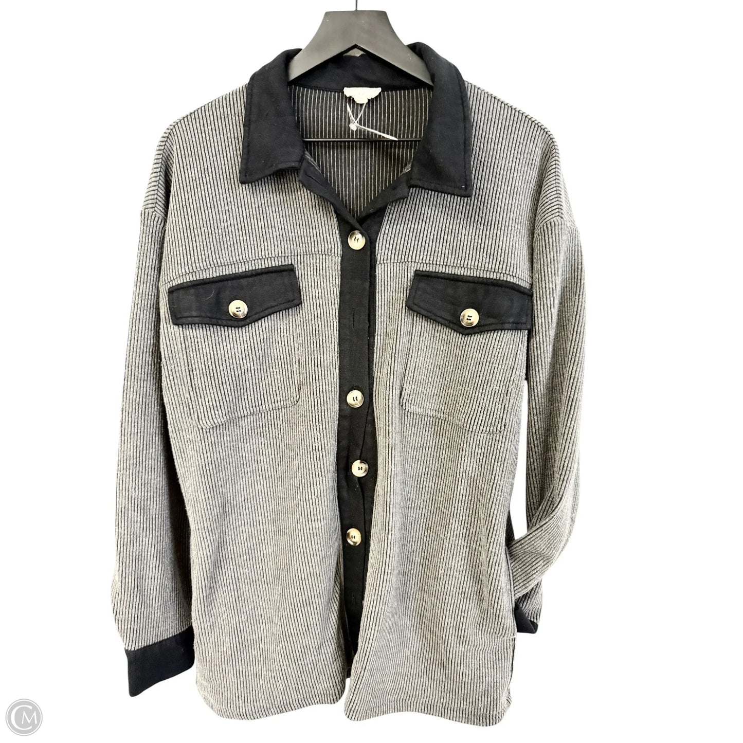 Jacket Shirt By Hem & Thread In Black & Grey, Size: L