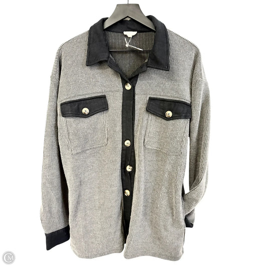 Jacket Shirt By Hem & Thread In Black & Grey, Size: L