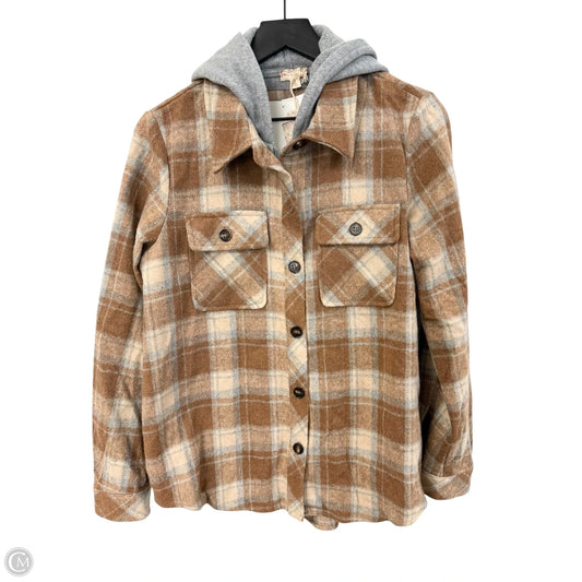 Jacket Shirt By Hem & Thread In Orange & Tan, Size: S