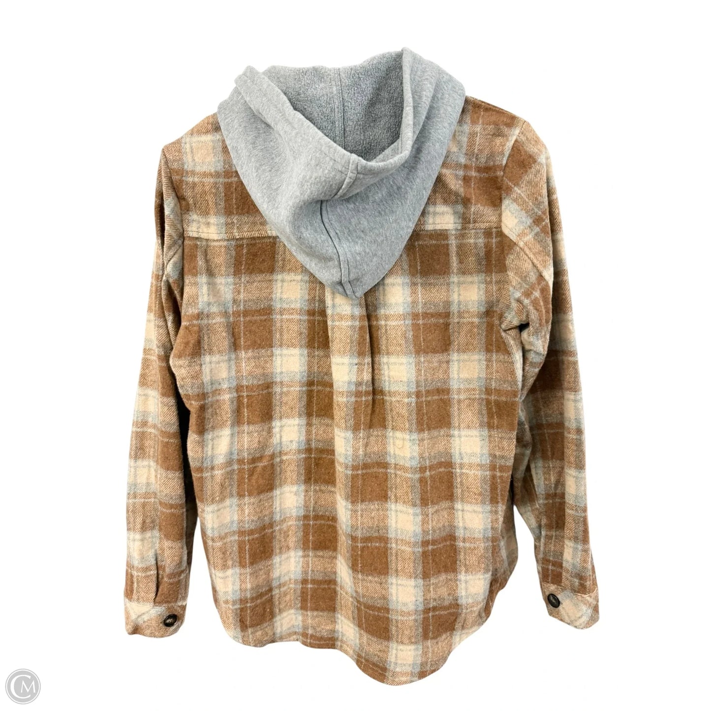 Jacket Shirt By Hem & Thread In Orange & Tan, Size: S