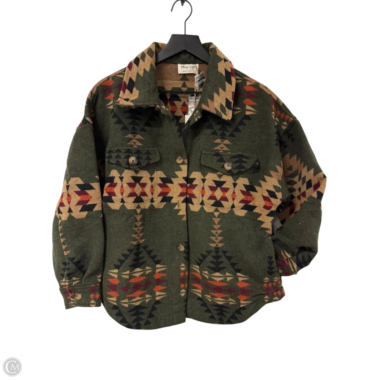 Jacket Shirt By New In In Green & Tan, Size: S