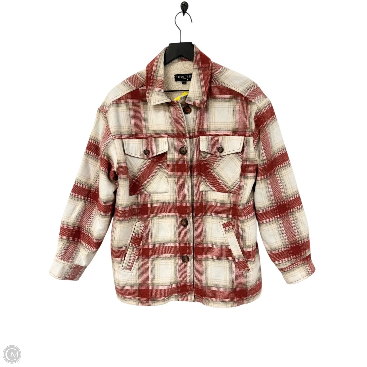 Jacket Shirt By Love Tree In Red & White, Size: M
