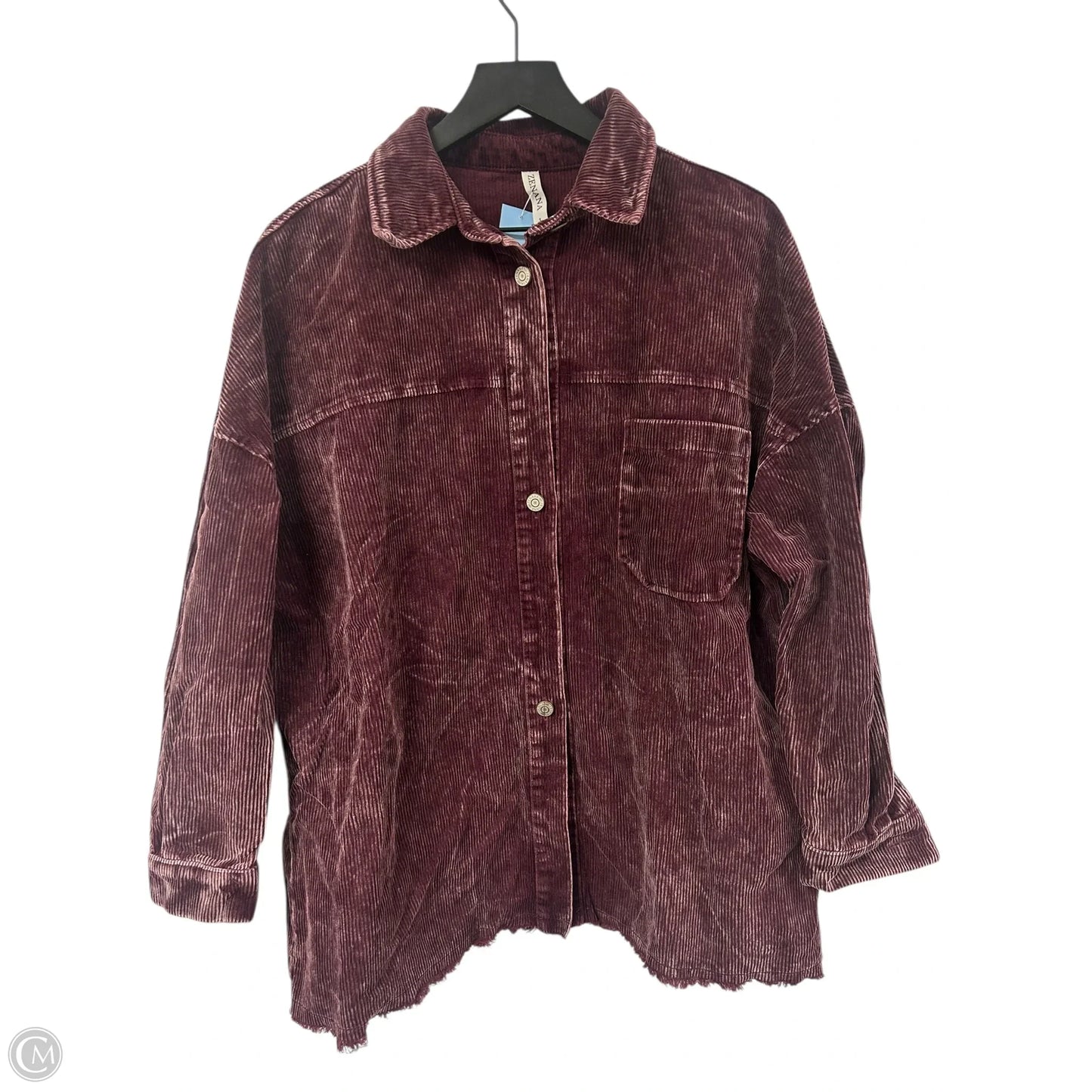 Jacket Shirt By Zenana In Purple, Size: L
