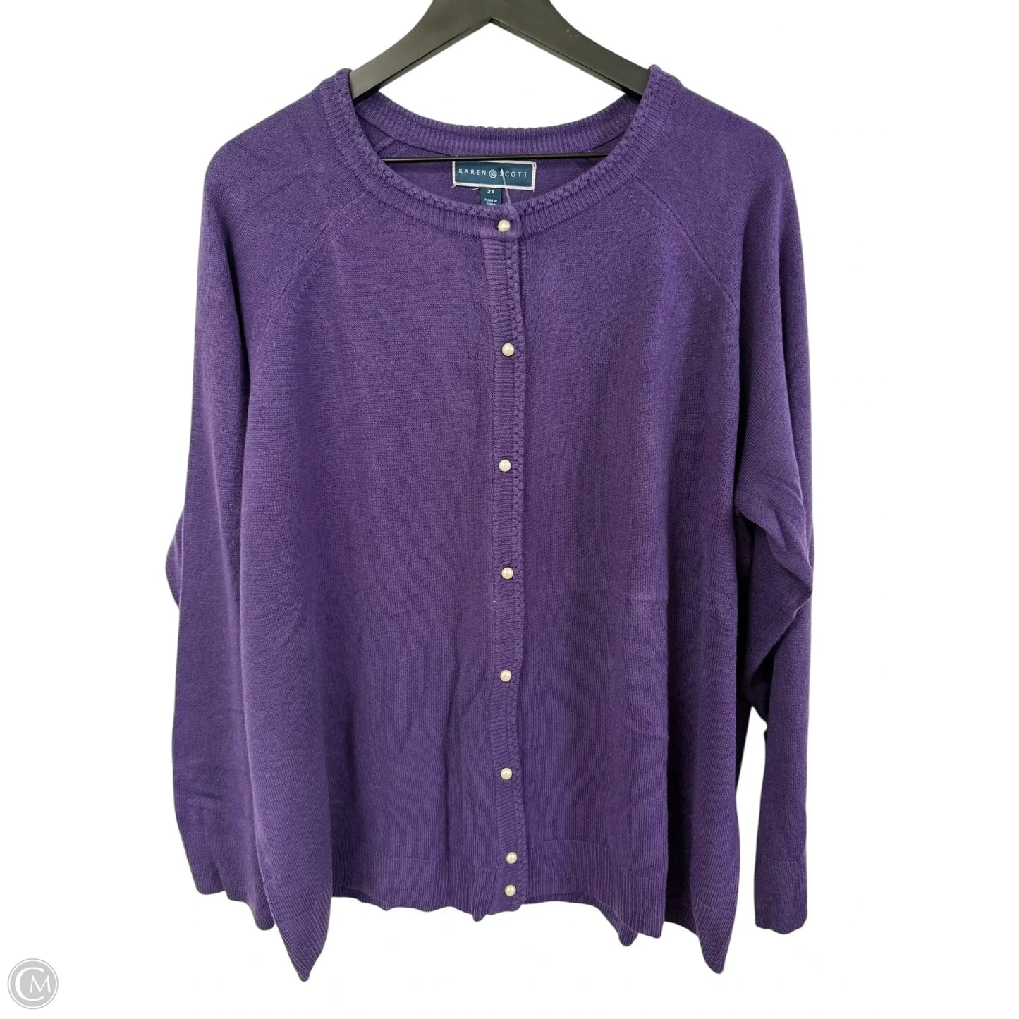 Sweater Cardigan By Karen Scott In Purple, Size: 2x