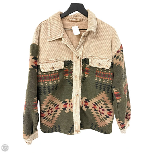 Jacket Shirt By Mazik In Green & Tan, Size: M