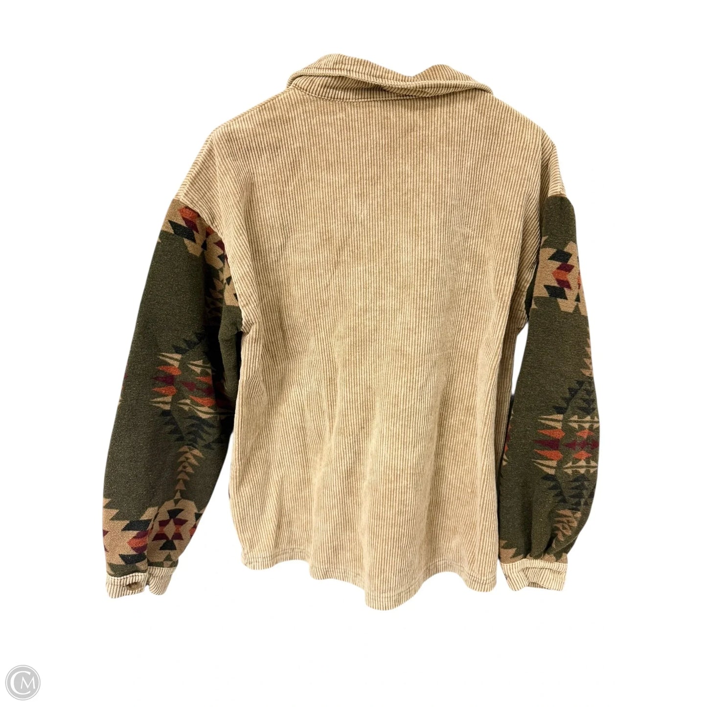 Jacket Shirt By Mazik In Green & Tan, Size: M