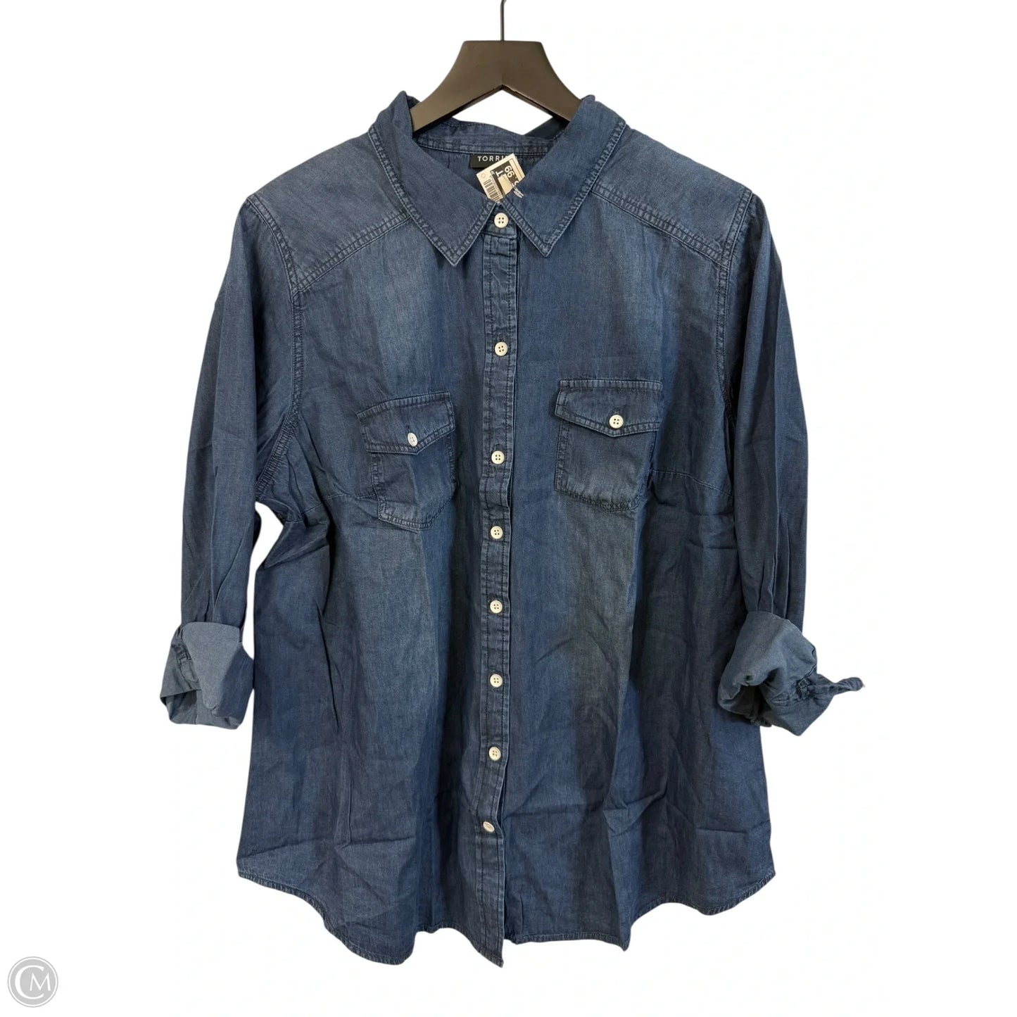 Blouse Long Sleeve By Torrid In Blue Denim, Size: 1x