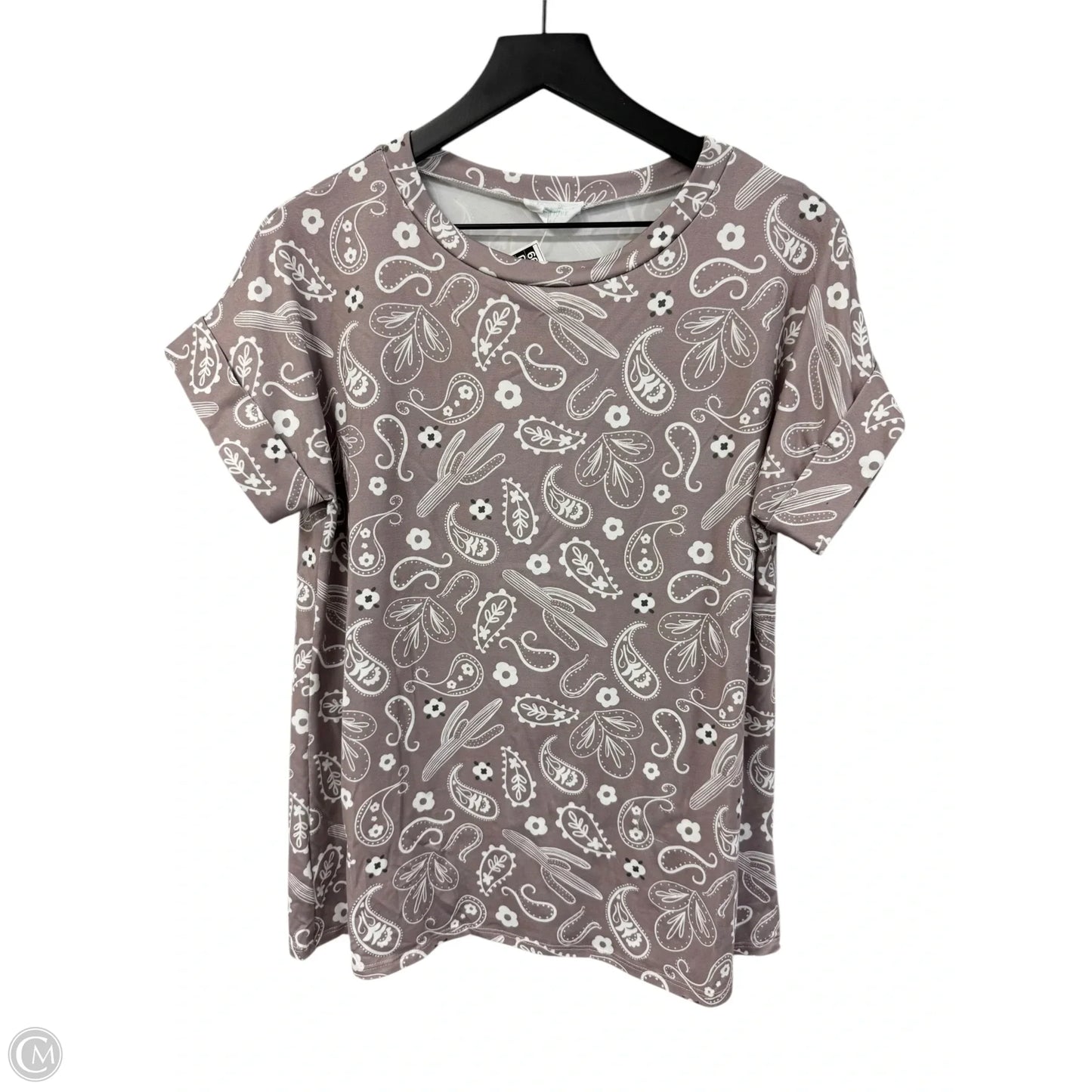 Top Short Sleeve By Clothes Mentor In Tan & White, Size: M