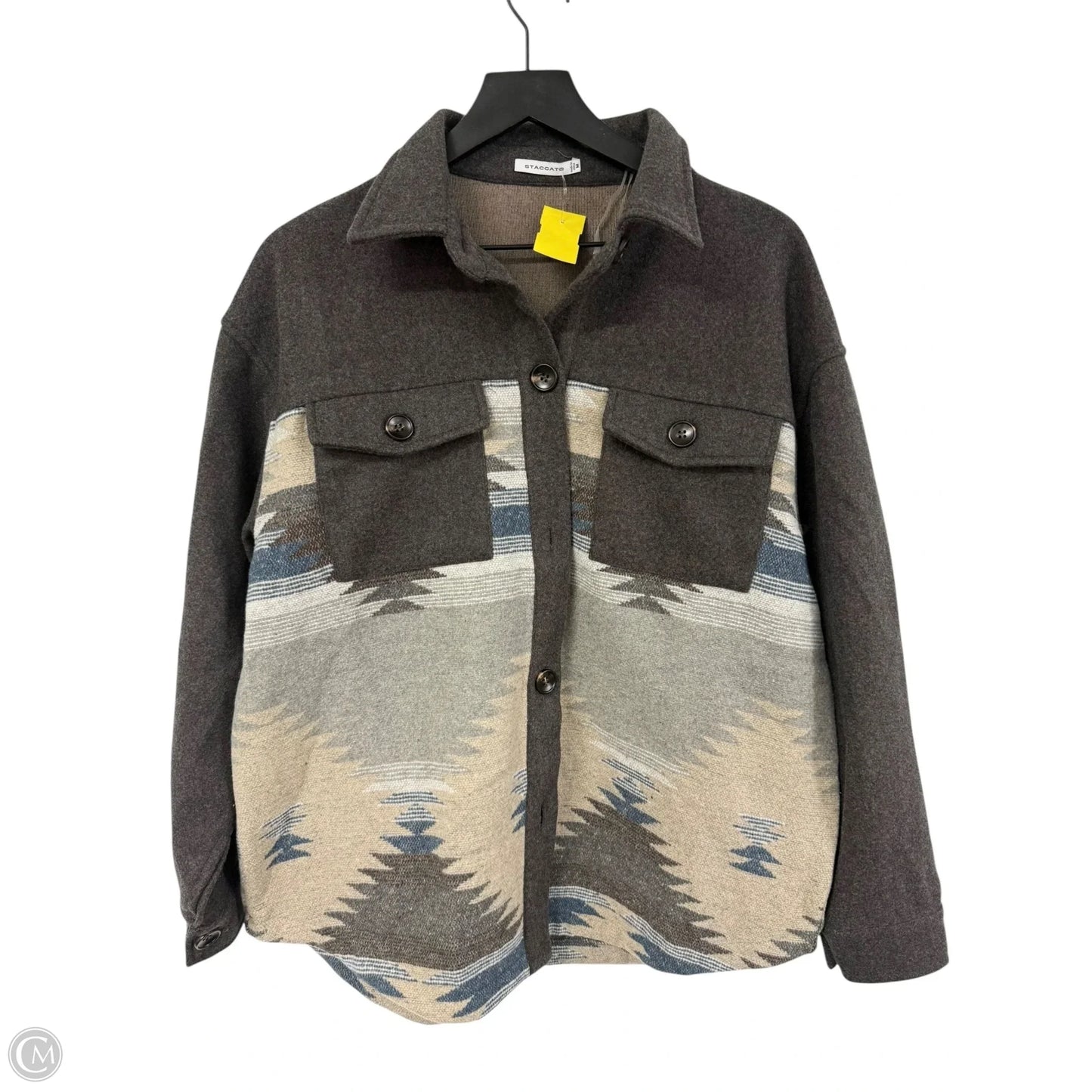 Jacket Shirt By Staccato In Grey & Tan, Size: M