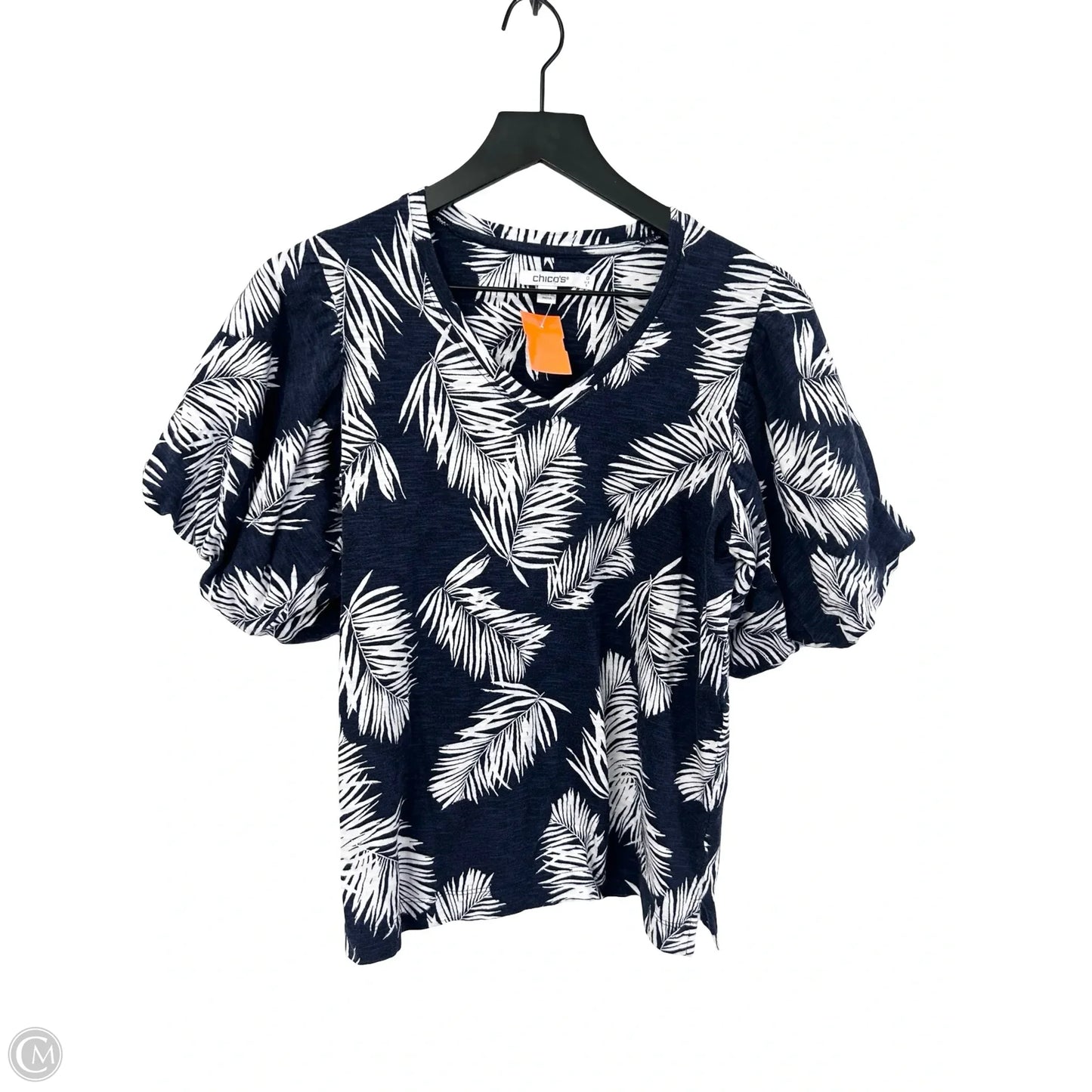 Top Short Sleeve By Chicos In Blue & White, Size: S