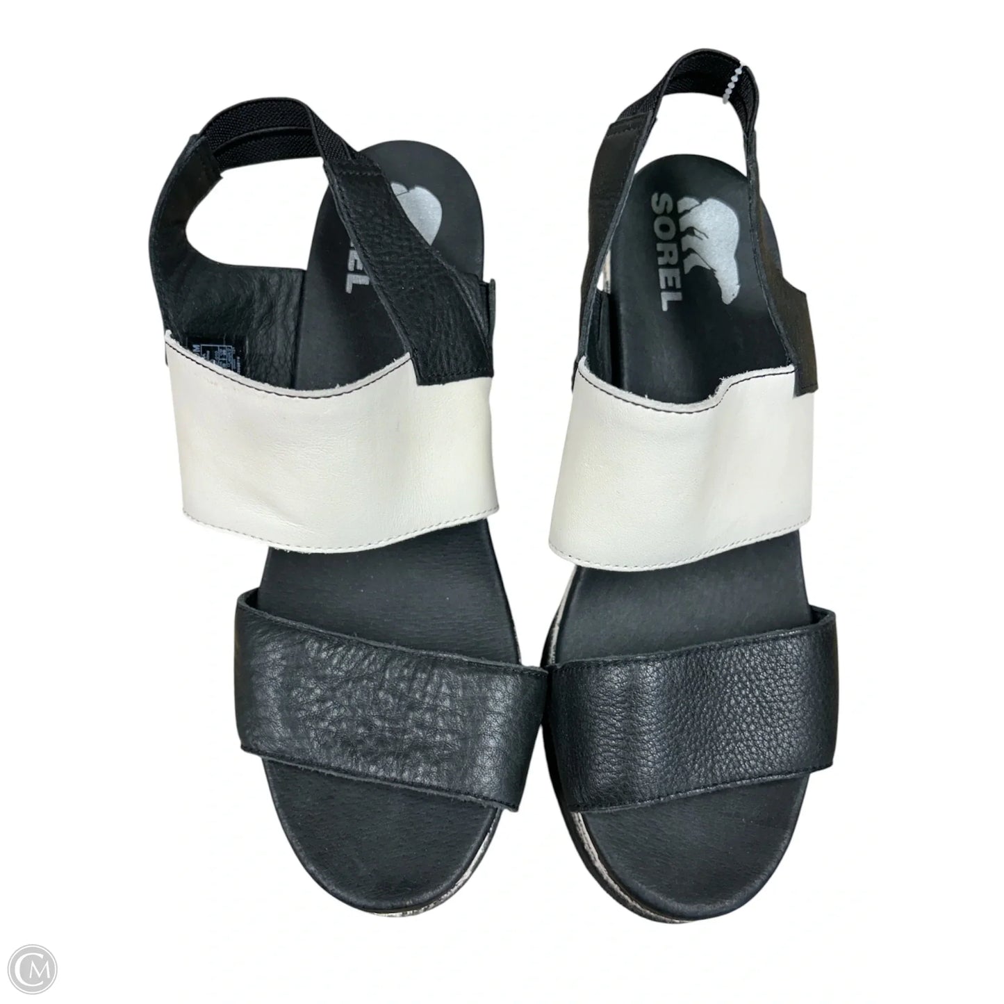 Sandals Heels Wedge By Sorel In Black & Cream, Size: 9