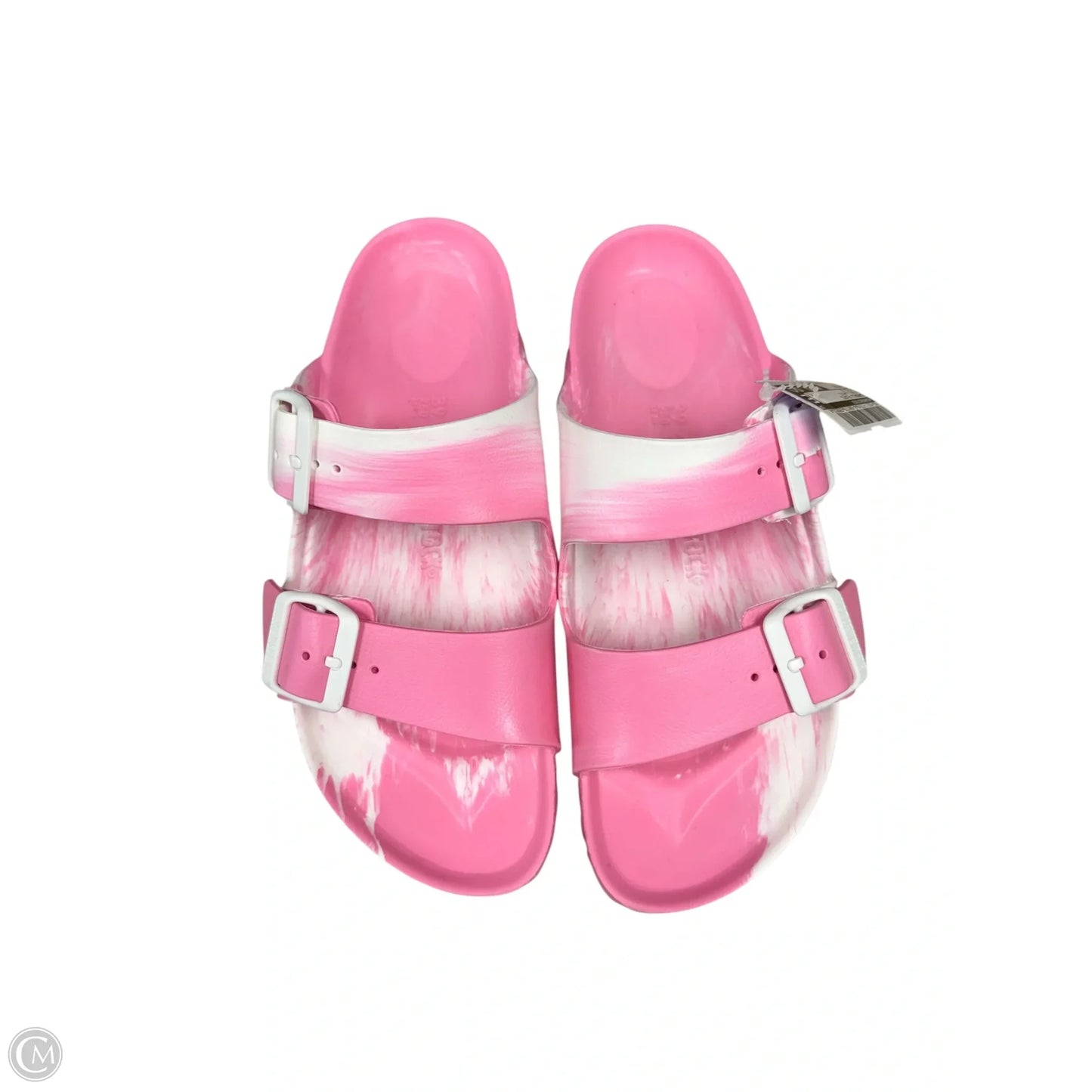 Sandals Flats By Birkenstock In Pink & White, Size: 8