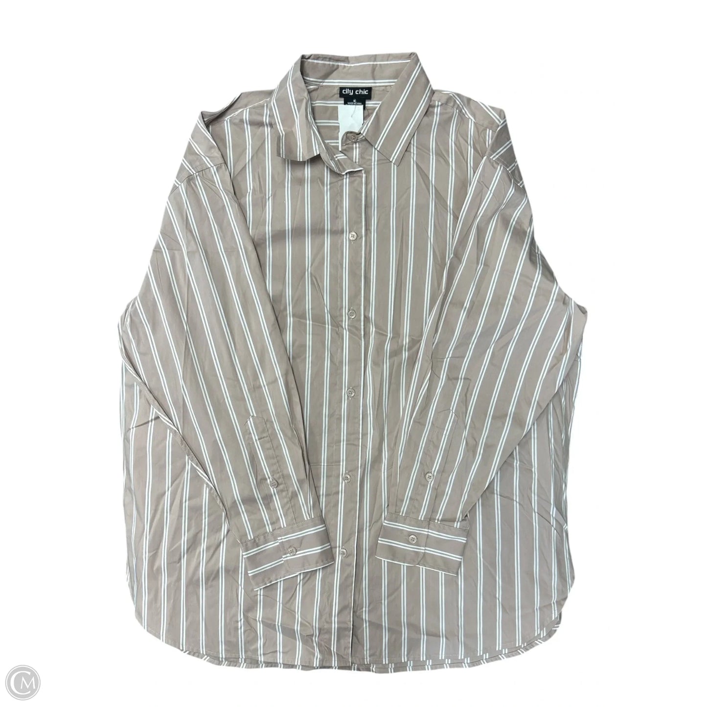 Blouse Long Sleeve By City Chic In Tan & White, Size: M