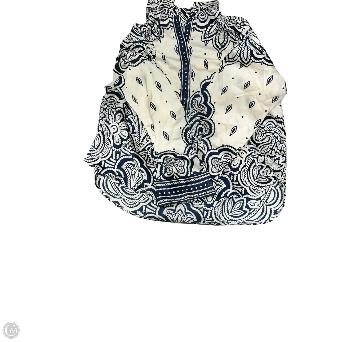 Blouse Long Sleeve By Loft In Blue & Cream, Size: Xxl