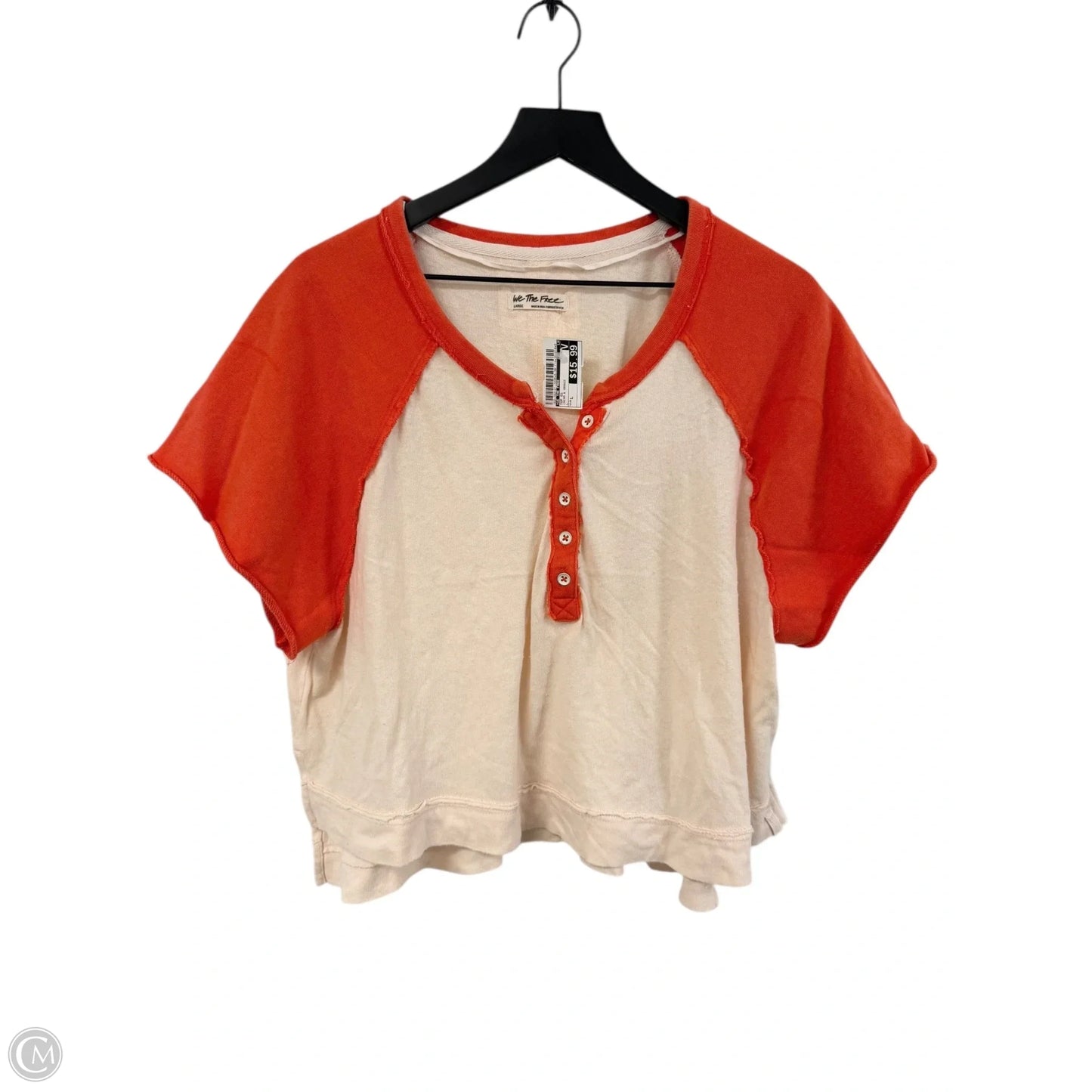 Top Short Sleeve By We The Free In Cream & Orange, Size: L