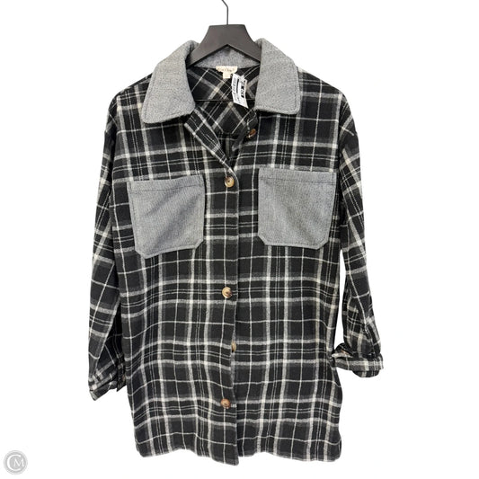 Jacket Shirt By Hem & Thread In Black & Grey, Size: S